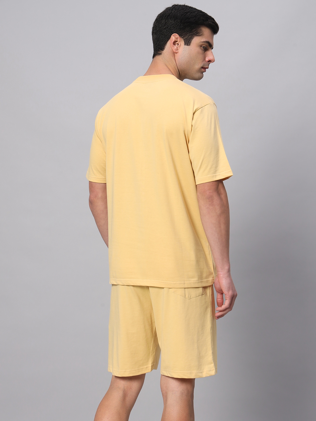 GRIFFEL | Men's Yellow Cotton Loose Printed   Co-ords