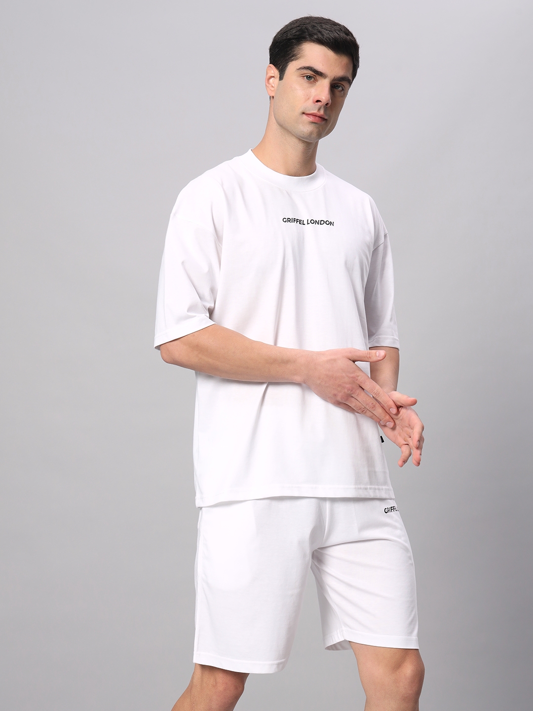 Men's White Cotton Loose Printed   Co-ords