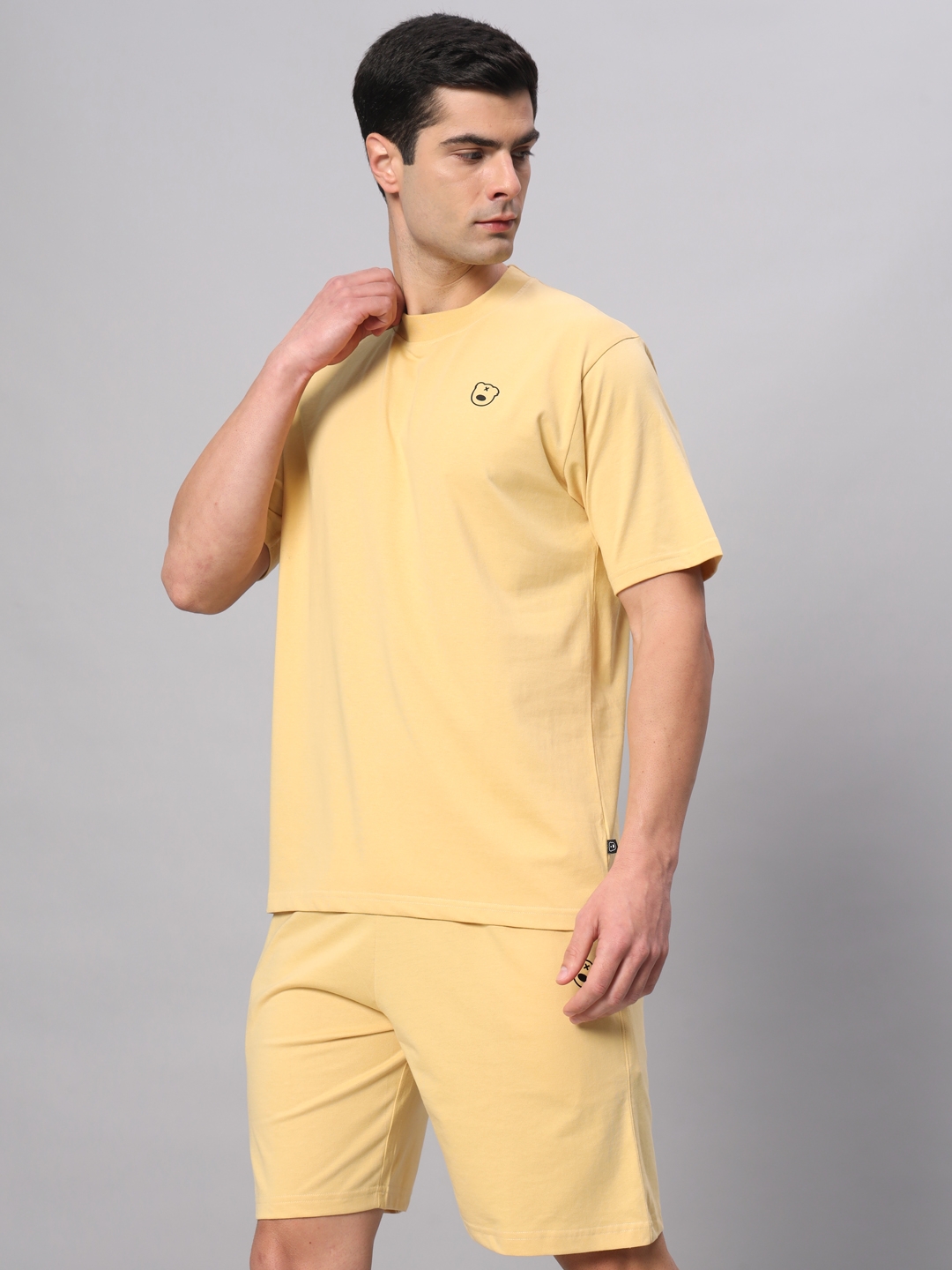 GRIFFEL | Men's Yellow Cotton Loose Printed   Co-ords