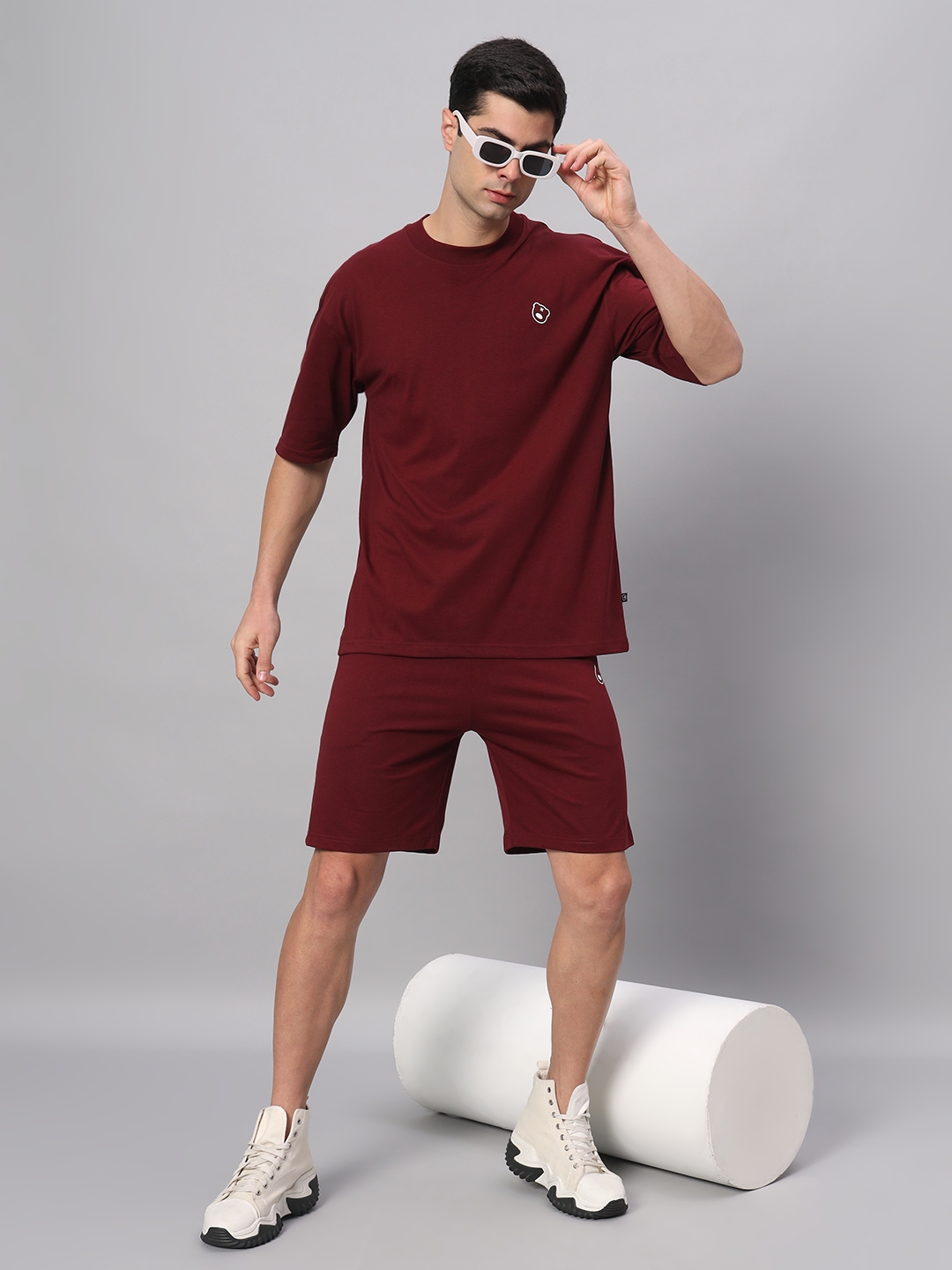 GRIFFEL | Men's Maroon Cotton Loose Printed   Co-ords