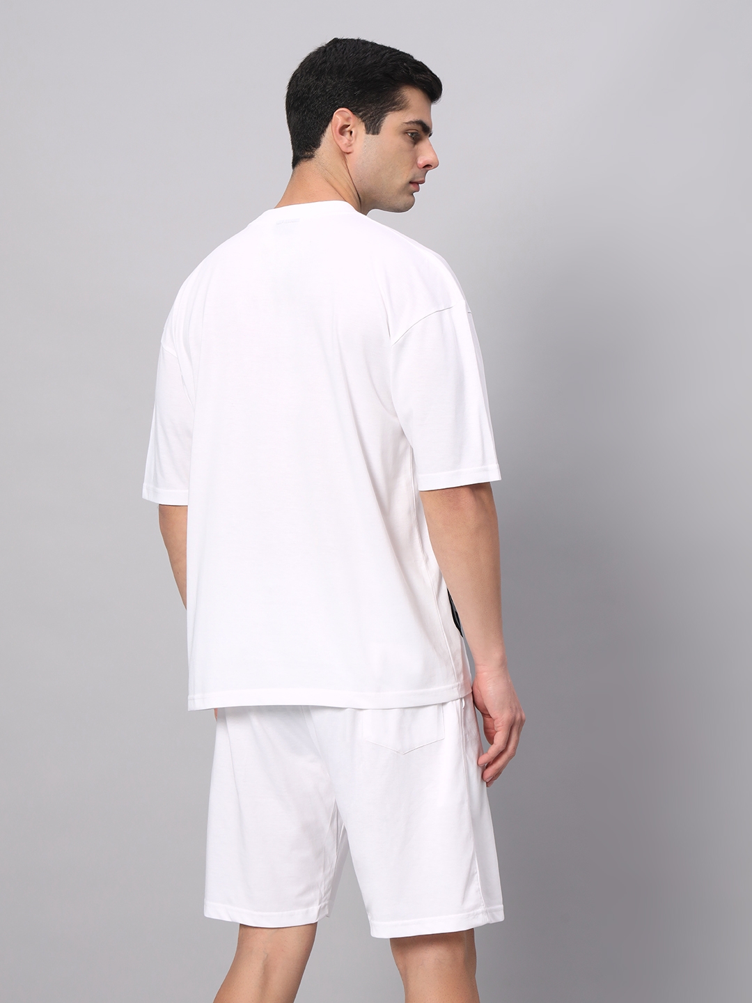 GRIFFEL | Men's White Cotton Loose Printed   Co-ords