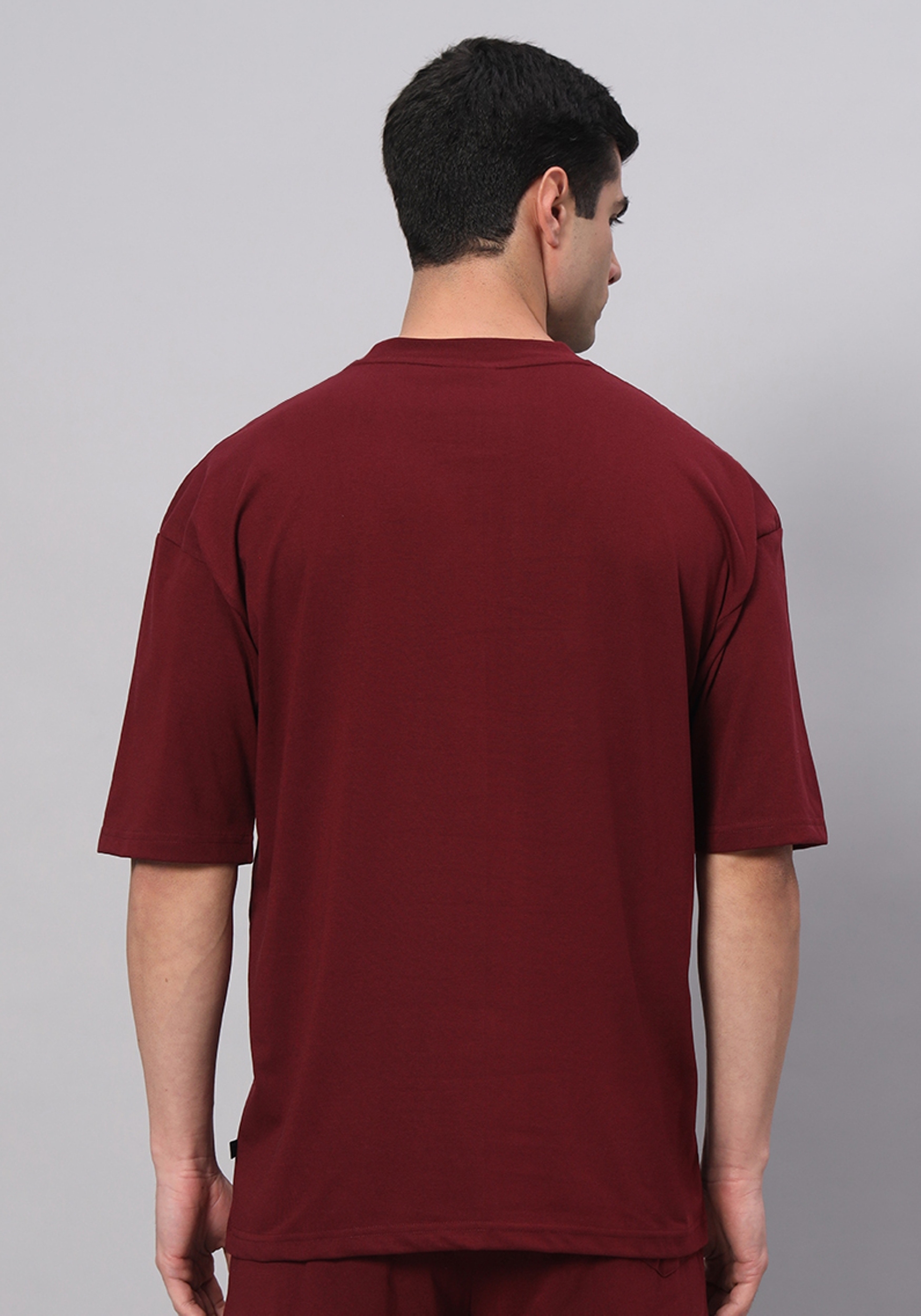 Men's Maroon Cotton Loose Printed   Activewear T-Shirts