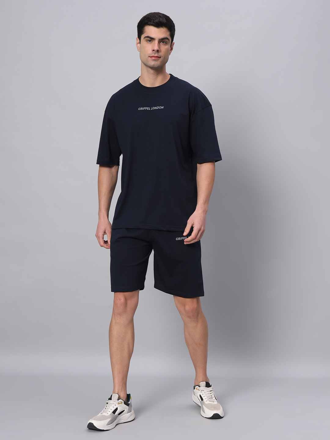 GRIFFEL | Men's Navy  Cotton Loose Printed   Boxy T-Shirt s