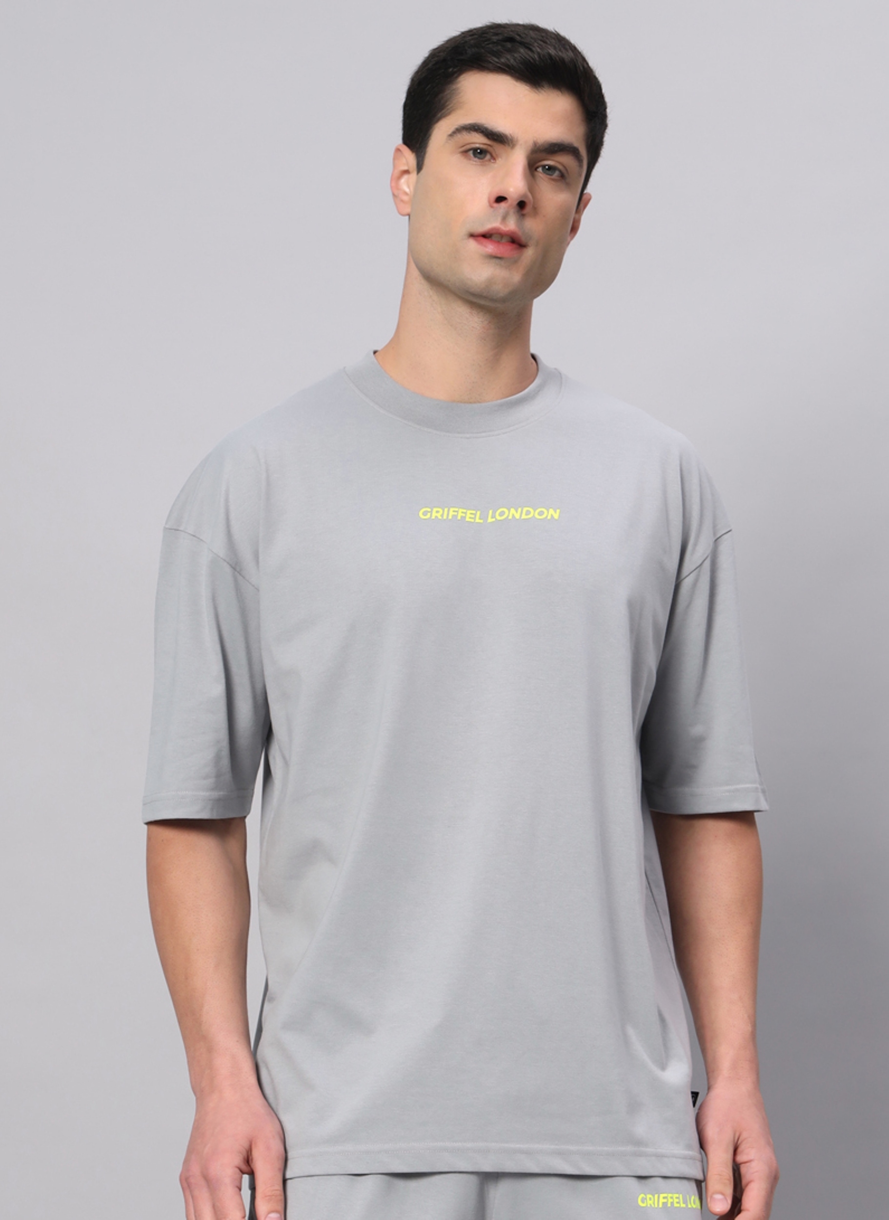 GRIFFEL | Men's Grey Cotton Loose Printed   Boxy T-Shirt s