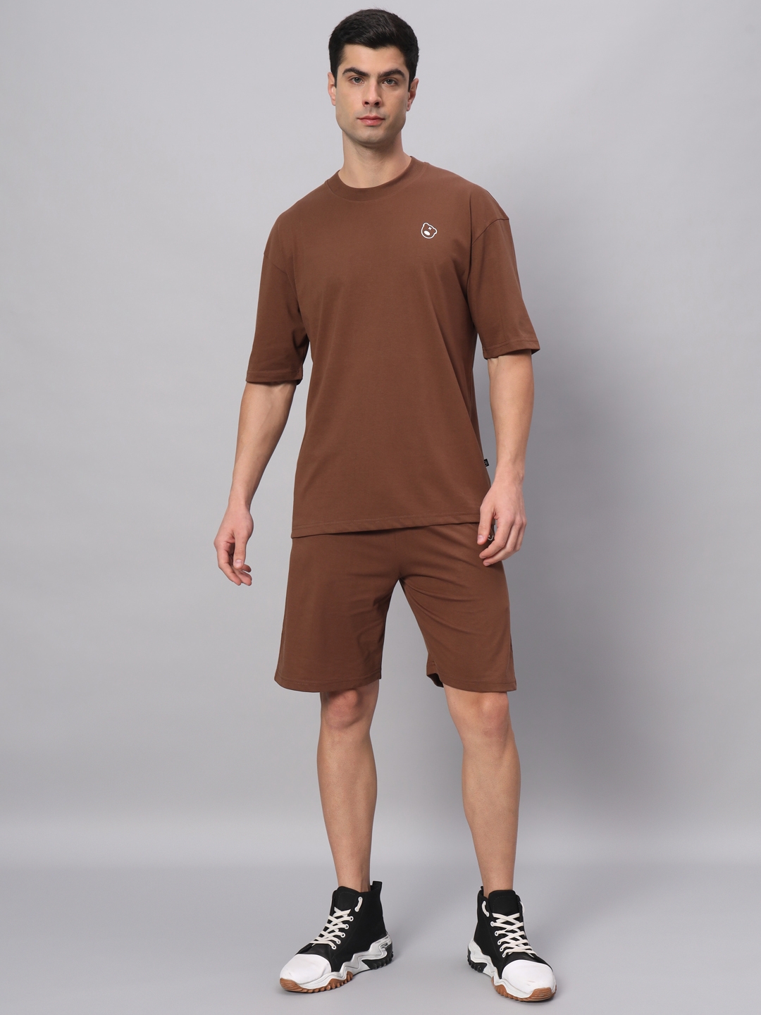 Men's Brown Cotton Loose Printed   Activewear T-Shirts