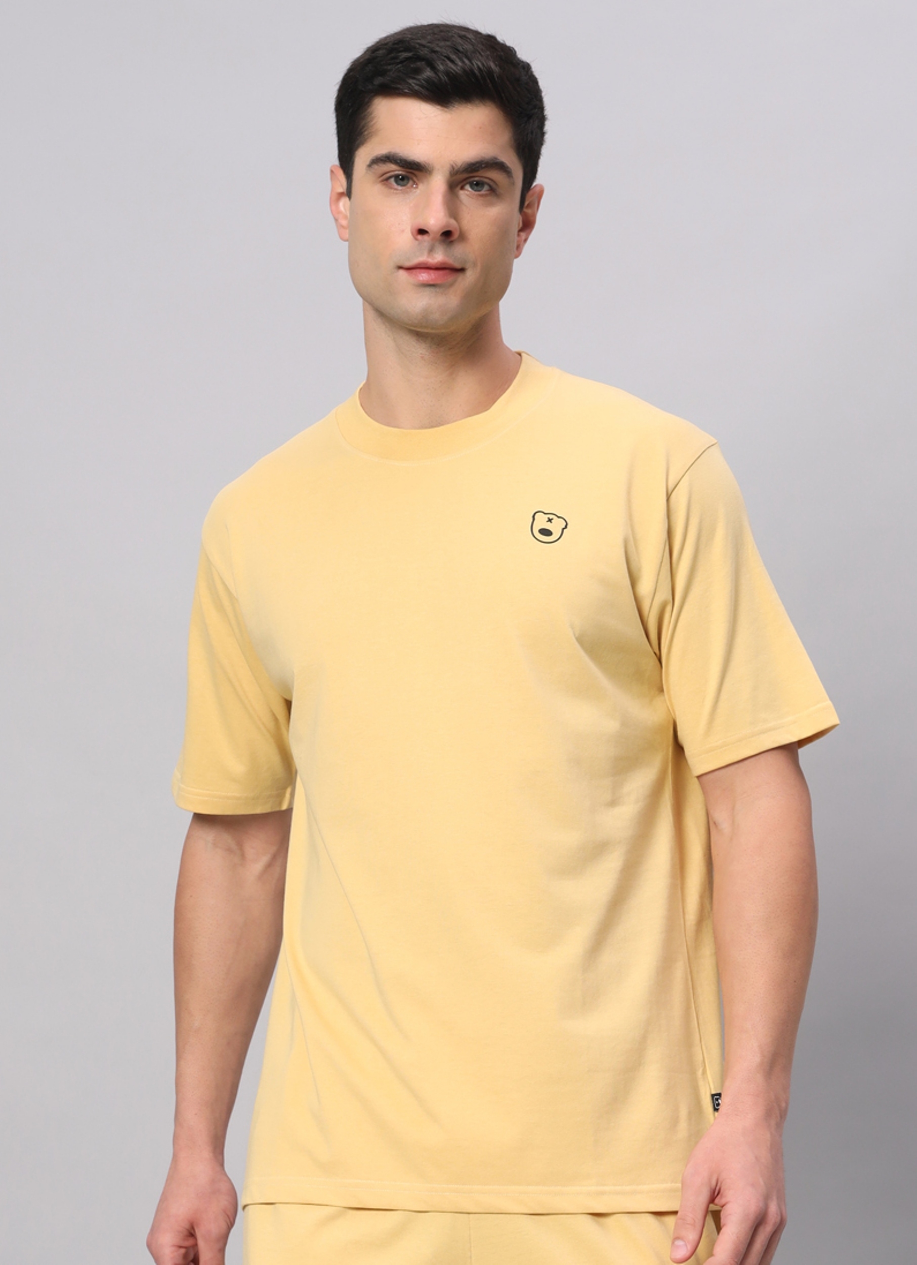 Men's Yellow Cotton Loose Printed   Activewear T-Shirts