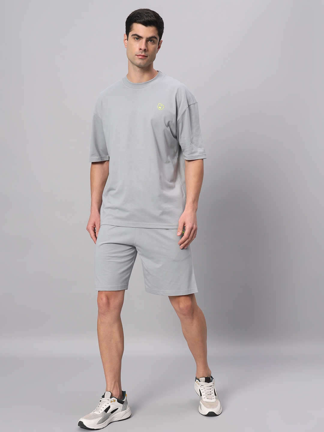 GRIFFEL | Men's Grey Cotton Loose Printed   Activewear T-Shirts