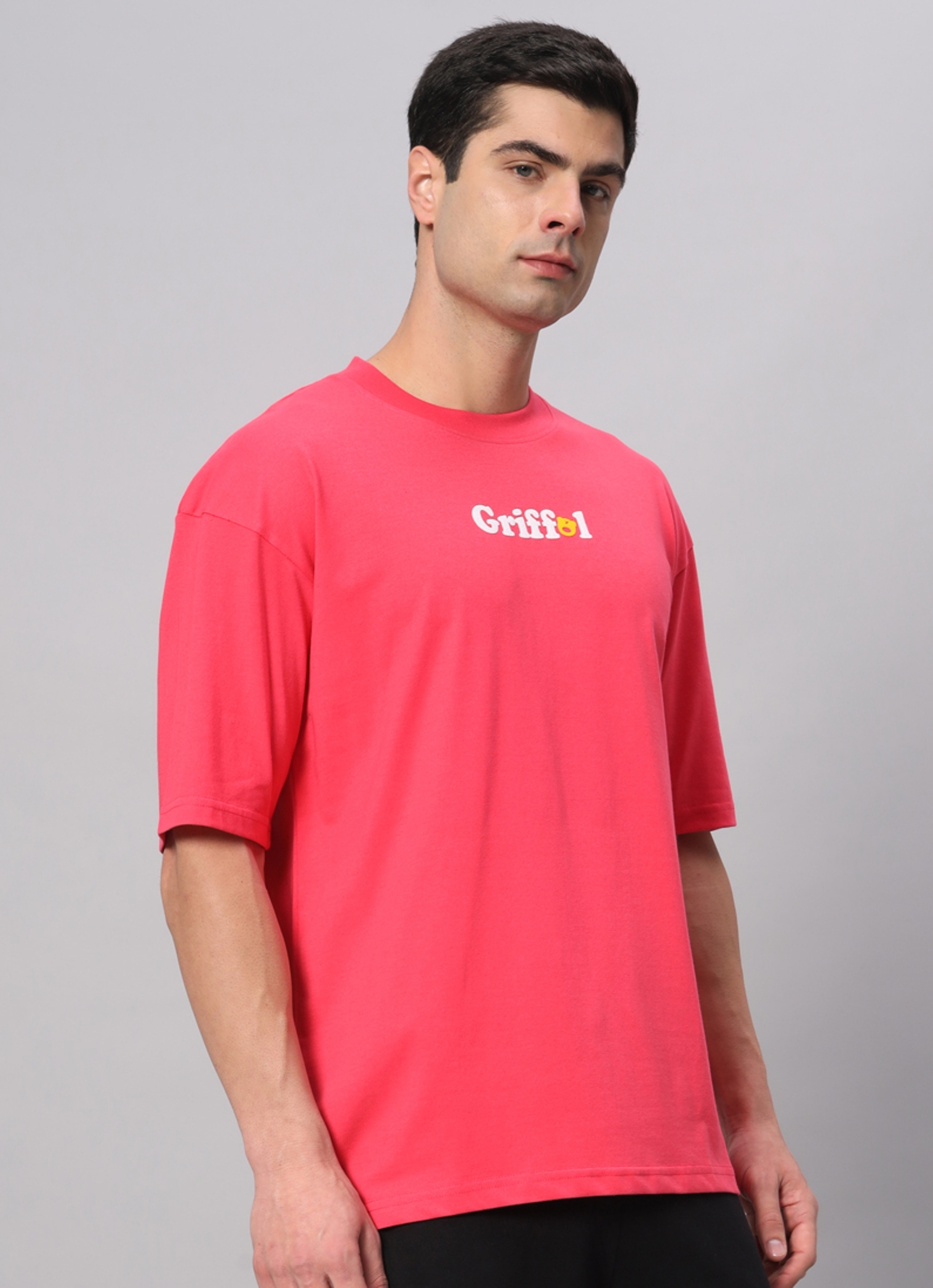 GRIFFEL | Men's Pink Cotton Loose Printed   Boxy T-Shirt s