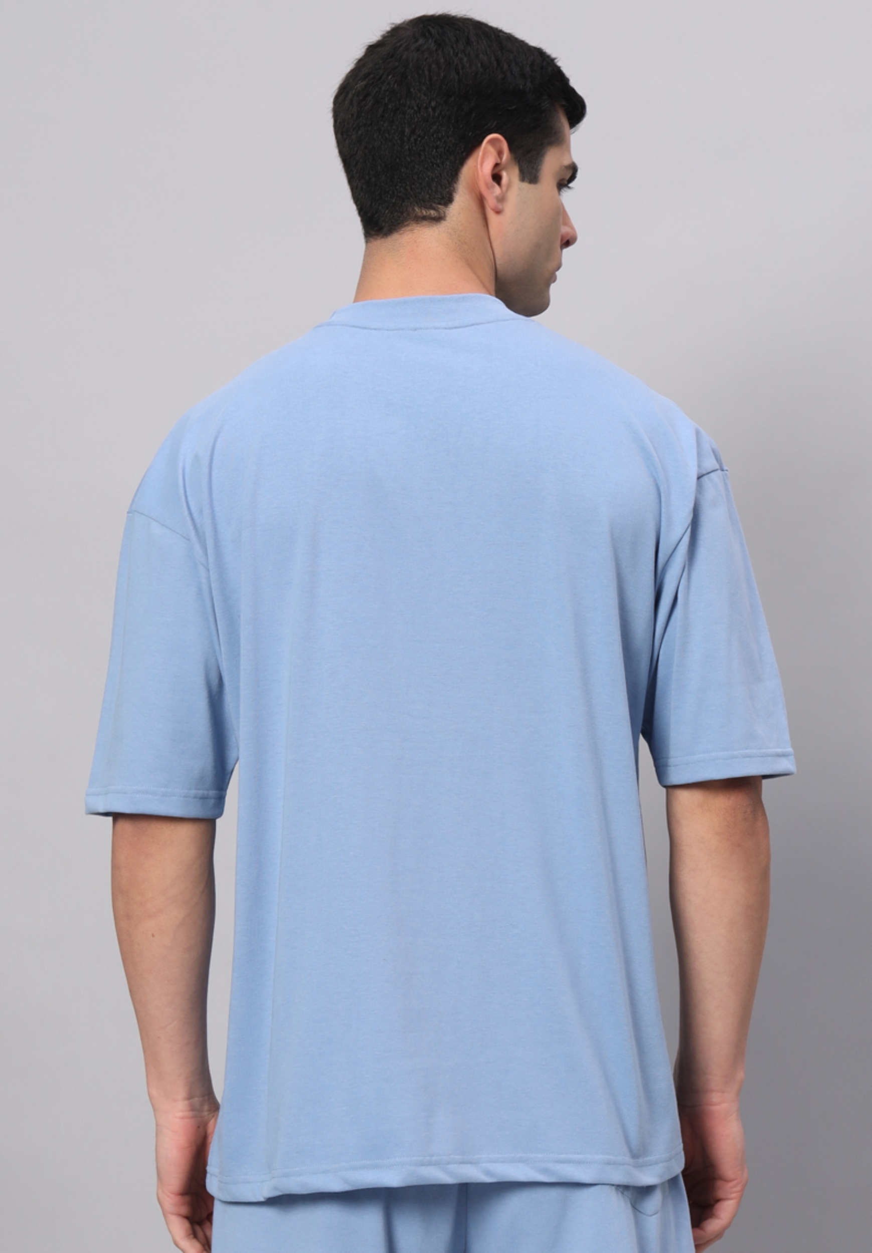 Men's Blue Cotton Loose Printed   Boxy T-Shirt s