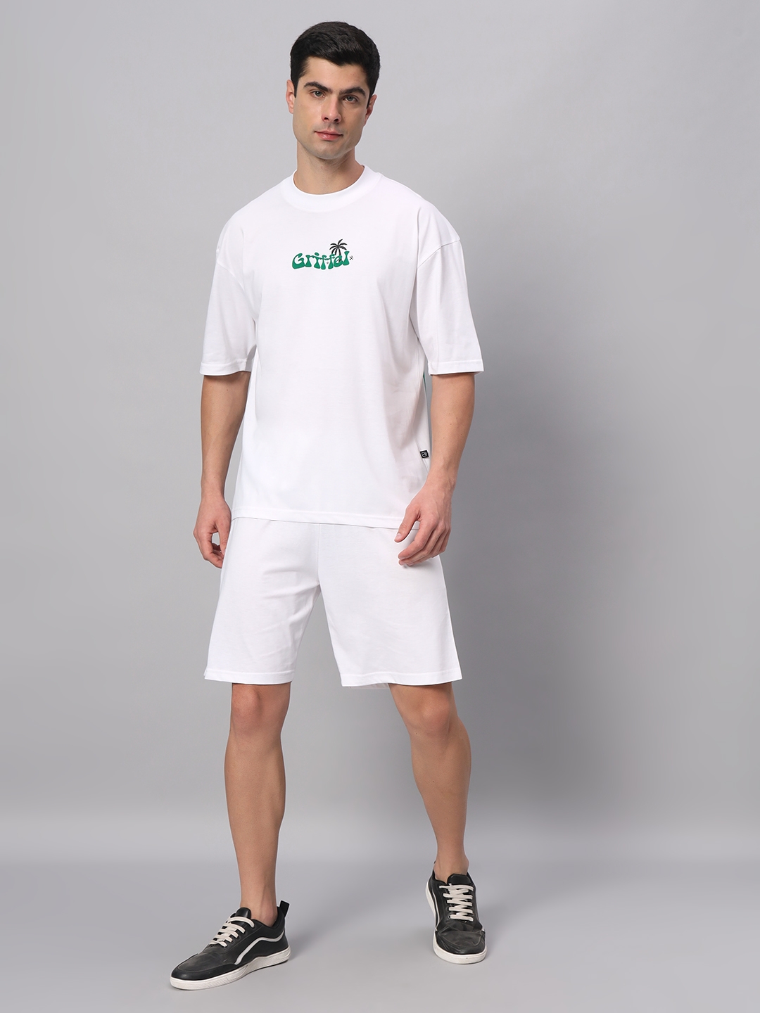 GRIFFEL | Men's White Cotton Loose Printed   Boxy T-Shirt s
