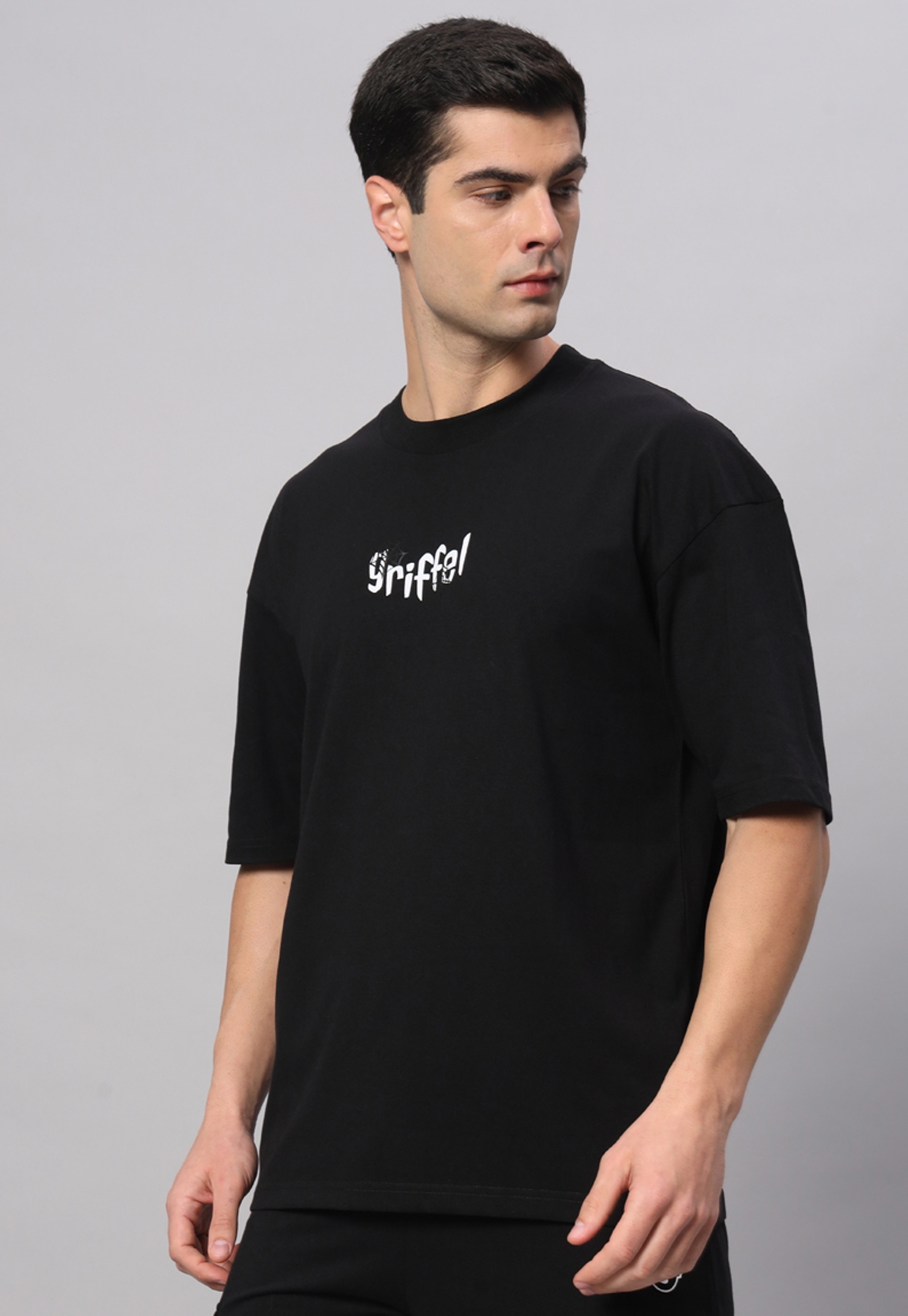 Men's Black Cotton Loose Printed   Boxy T-Shirt s