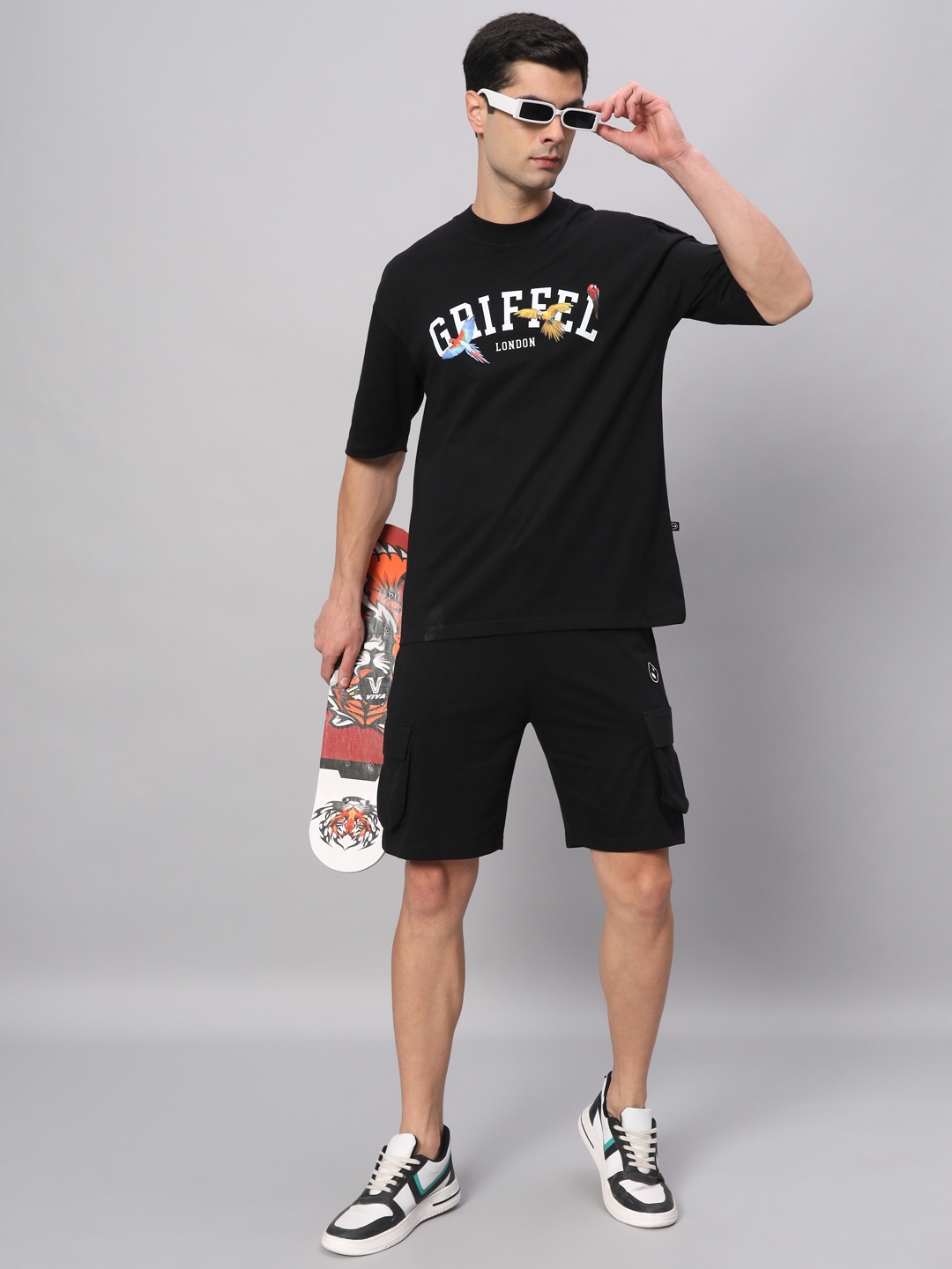 GRIFFEL | Men's Black Cotton Loose Printed   Boxy T-Shirt s
