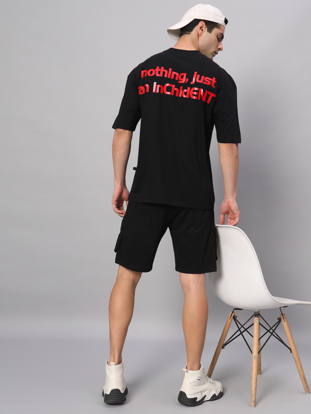 GRIFFEL | Men's Black Cotton Loose Printed   Activewear T-Shirts