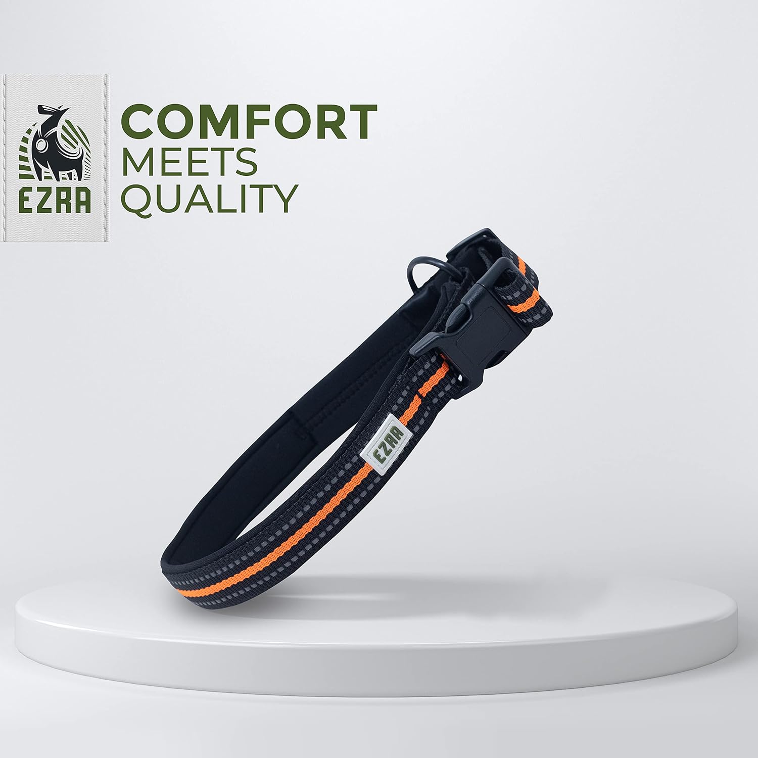 Ezra Hart Dog Collar, Durable Padded Adjustable Collar with Steel D-Ring, Orange