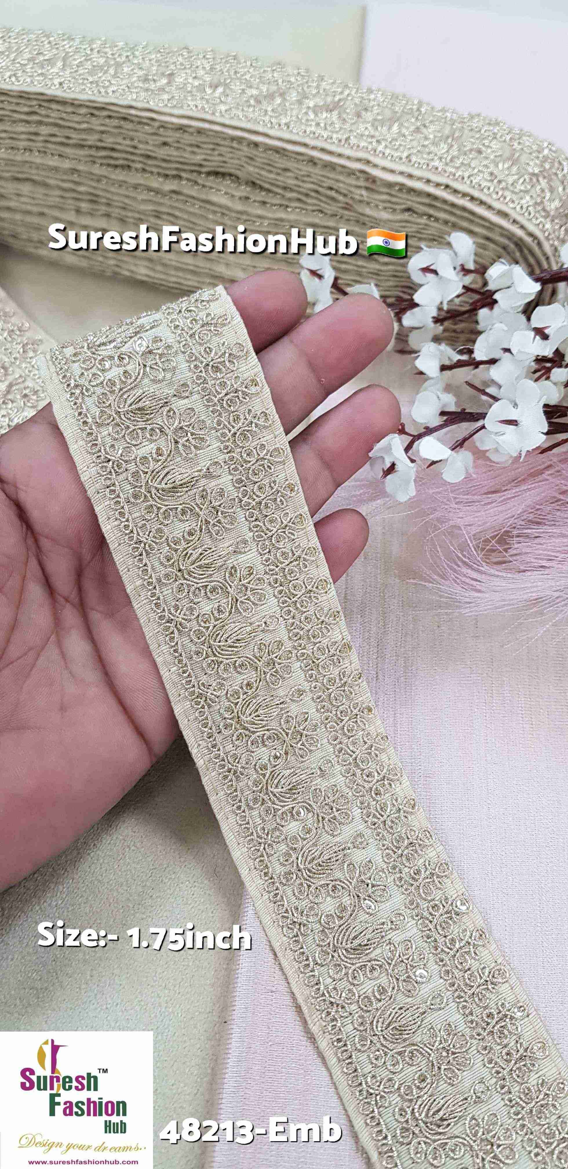Beige Pearl & Sequence Fabric Lace
