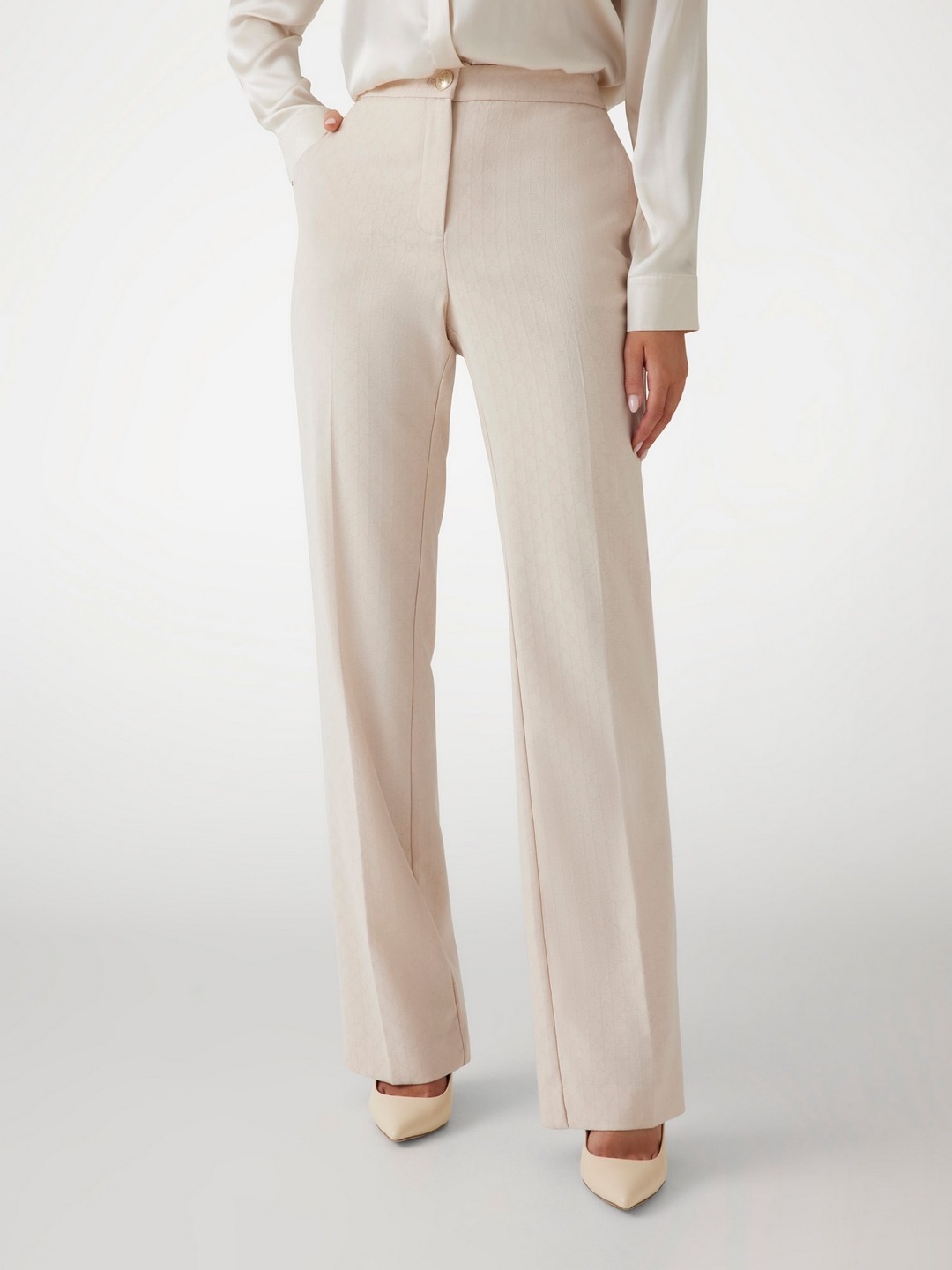 Guess Women Pink Typographic Wide Leg High-Rise Flat Front Formal Trousers