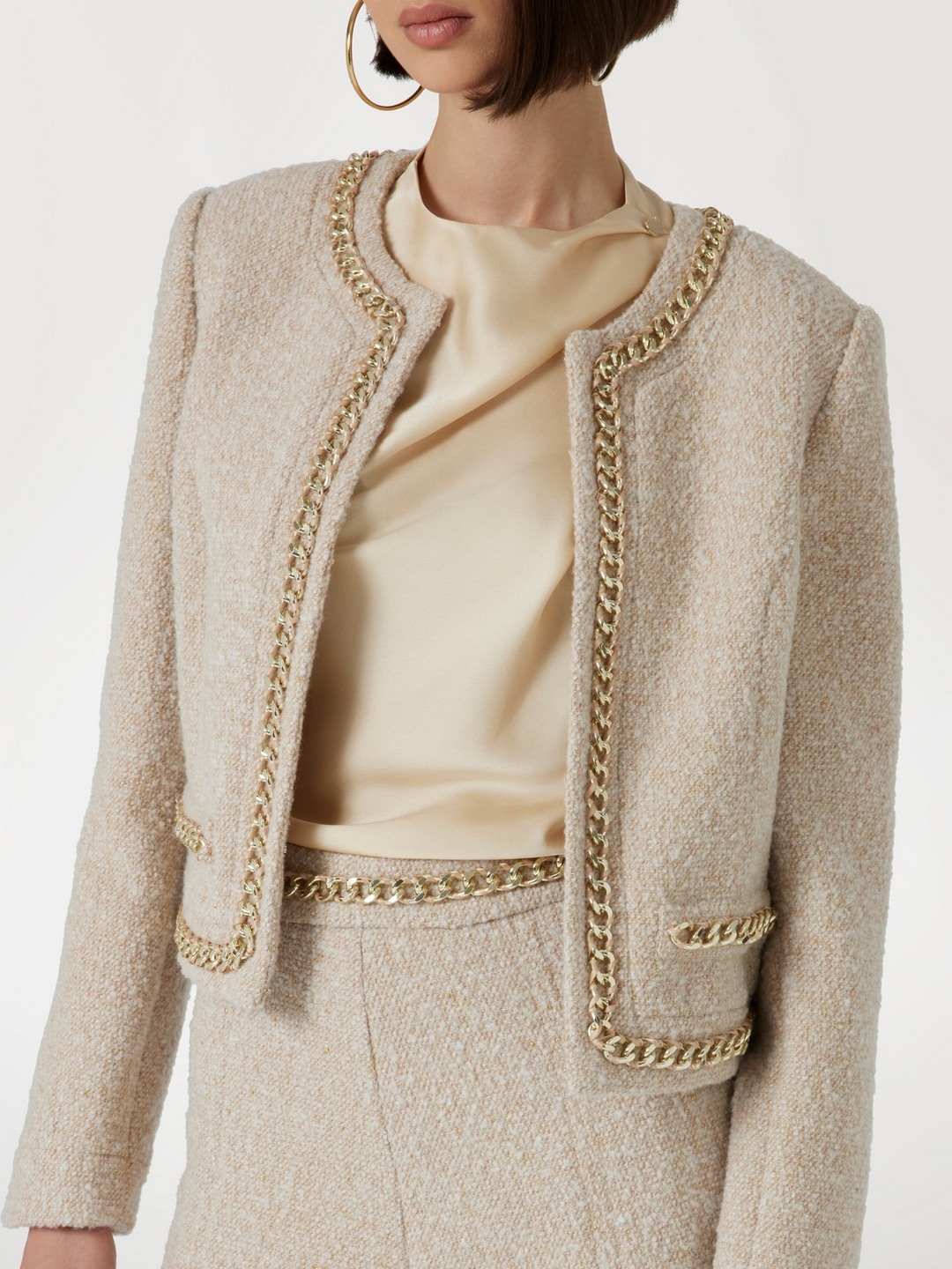Guess Women Beige Textured Round Neck Long Sleeves Blazer