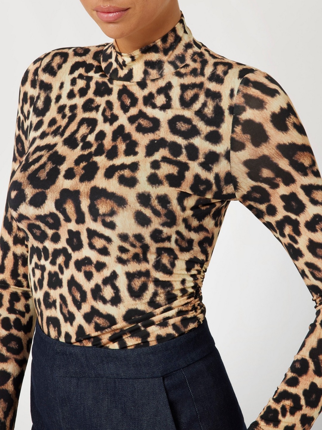 Guess Women Multi Animal Print High Neck Long Sleeves Top