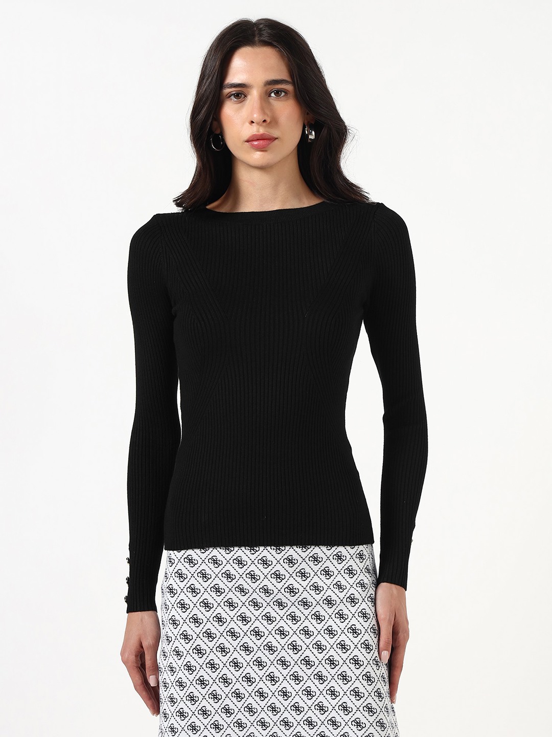 MARCIANO by GUESS Women Ribbed Boat Neck Long Sleeves Sweater