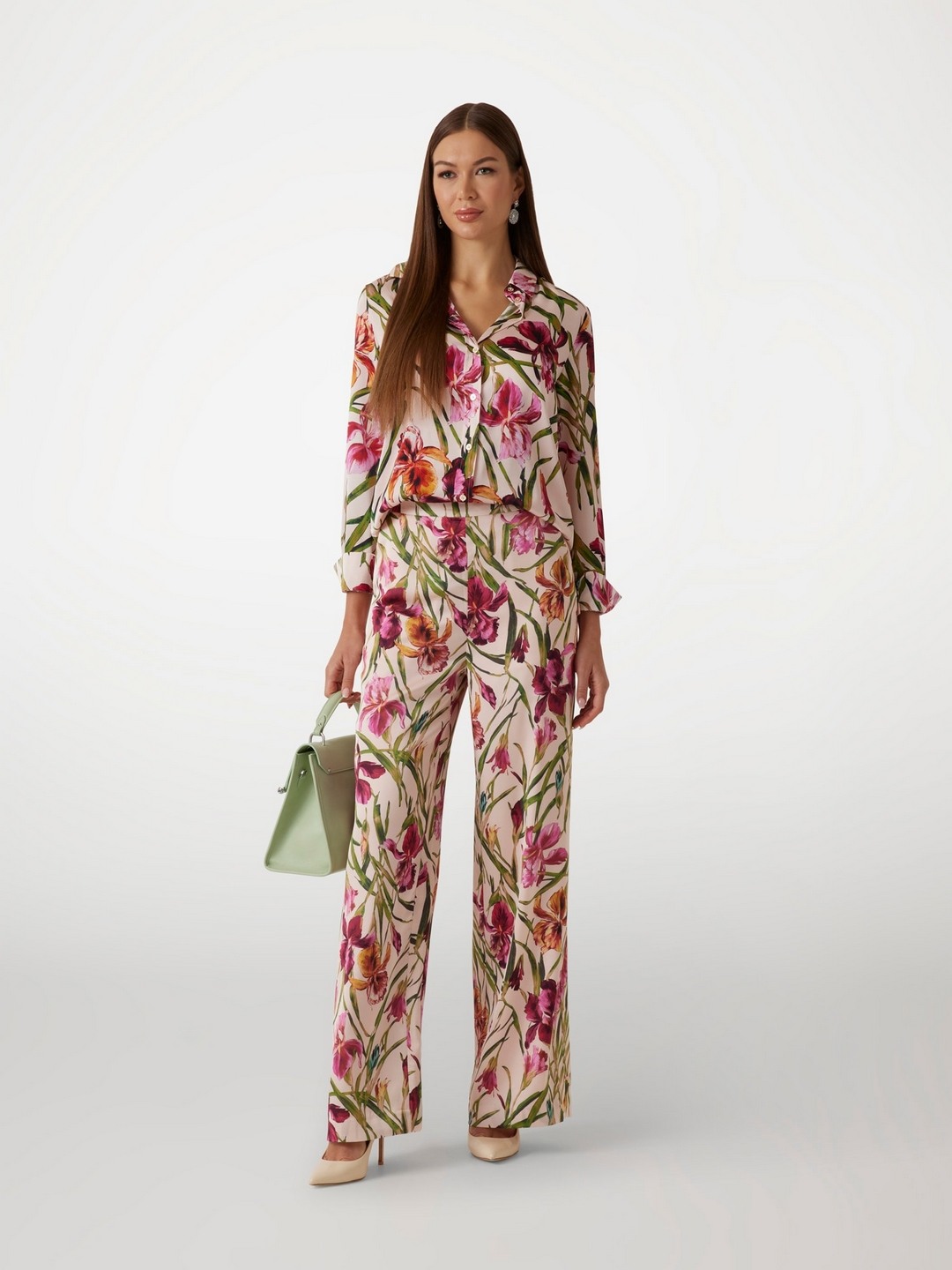 Guess Women Multi Floral Print Wide Leg High-Rise Flat Front Trousers