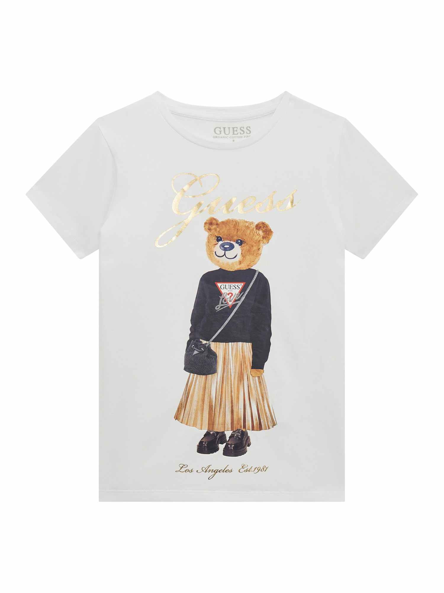 Guess Girls Pure White Printed Regular Fit T-Shirt