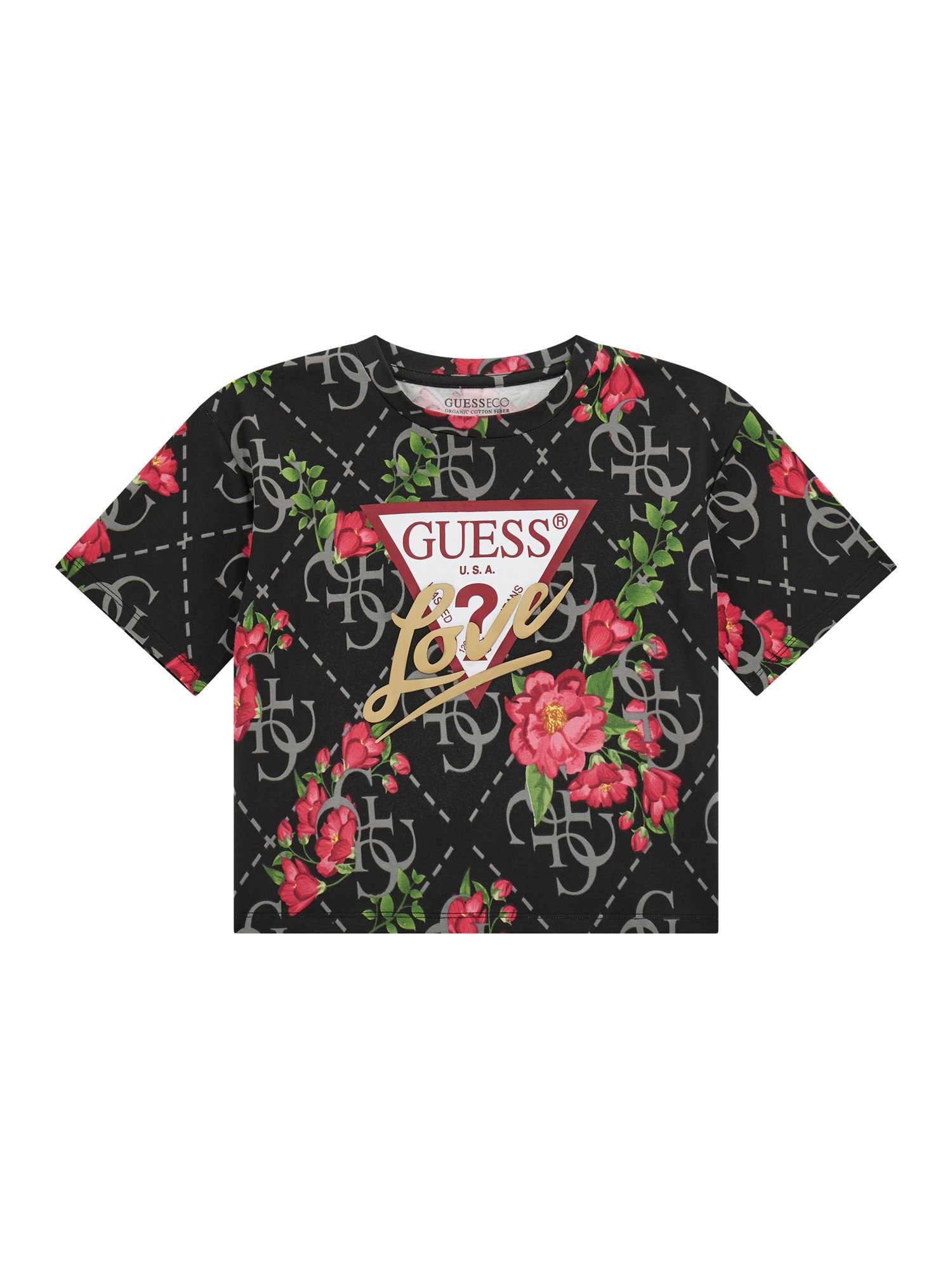 Guess Girls Black Printed Regular Fit T-Shirt