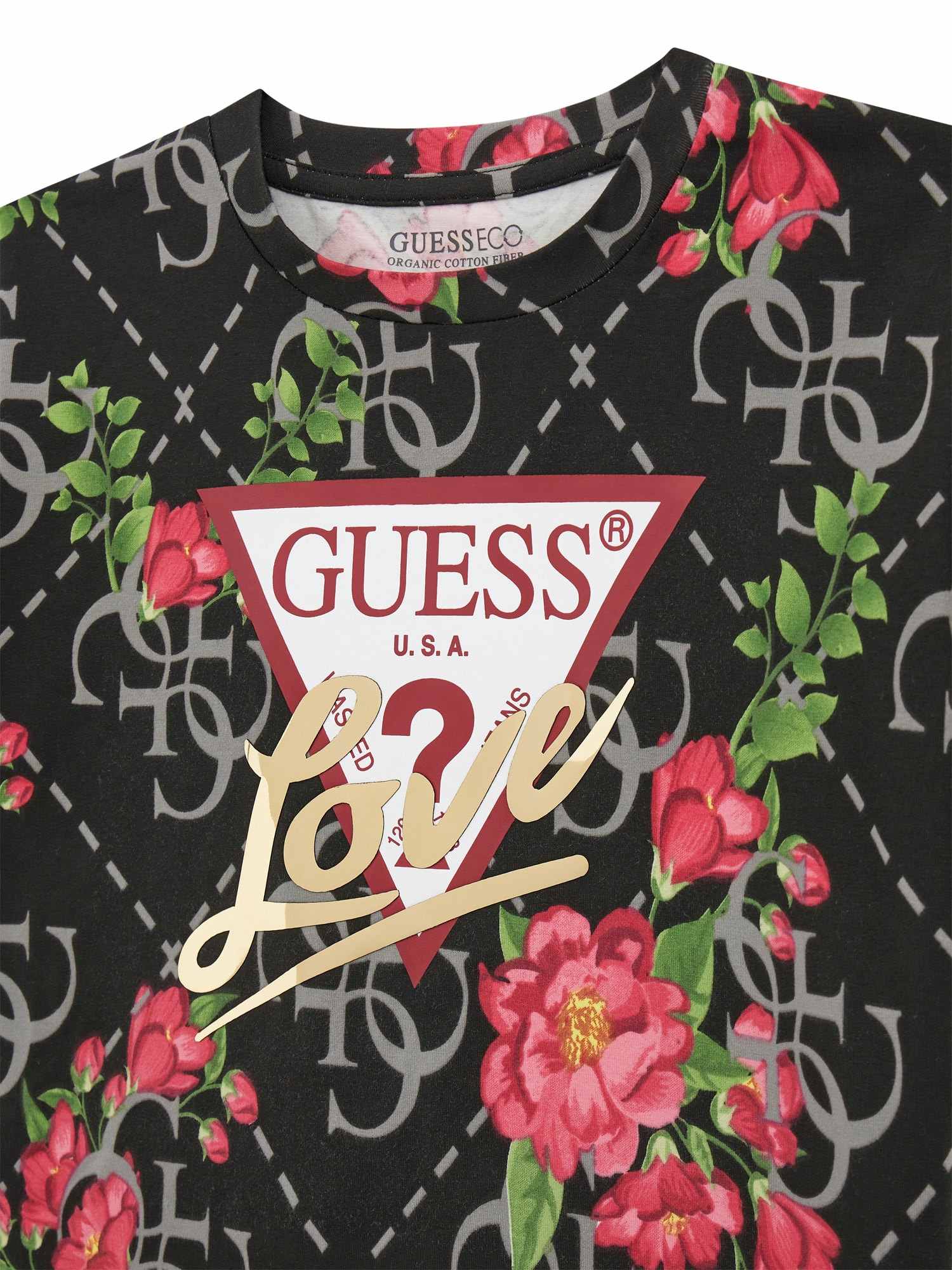 Guess Girls Black Printed Regular Fit T-Shirt