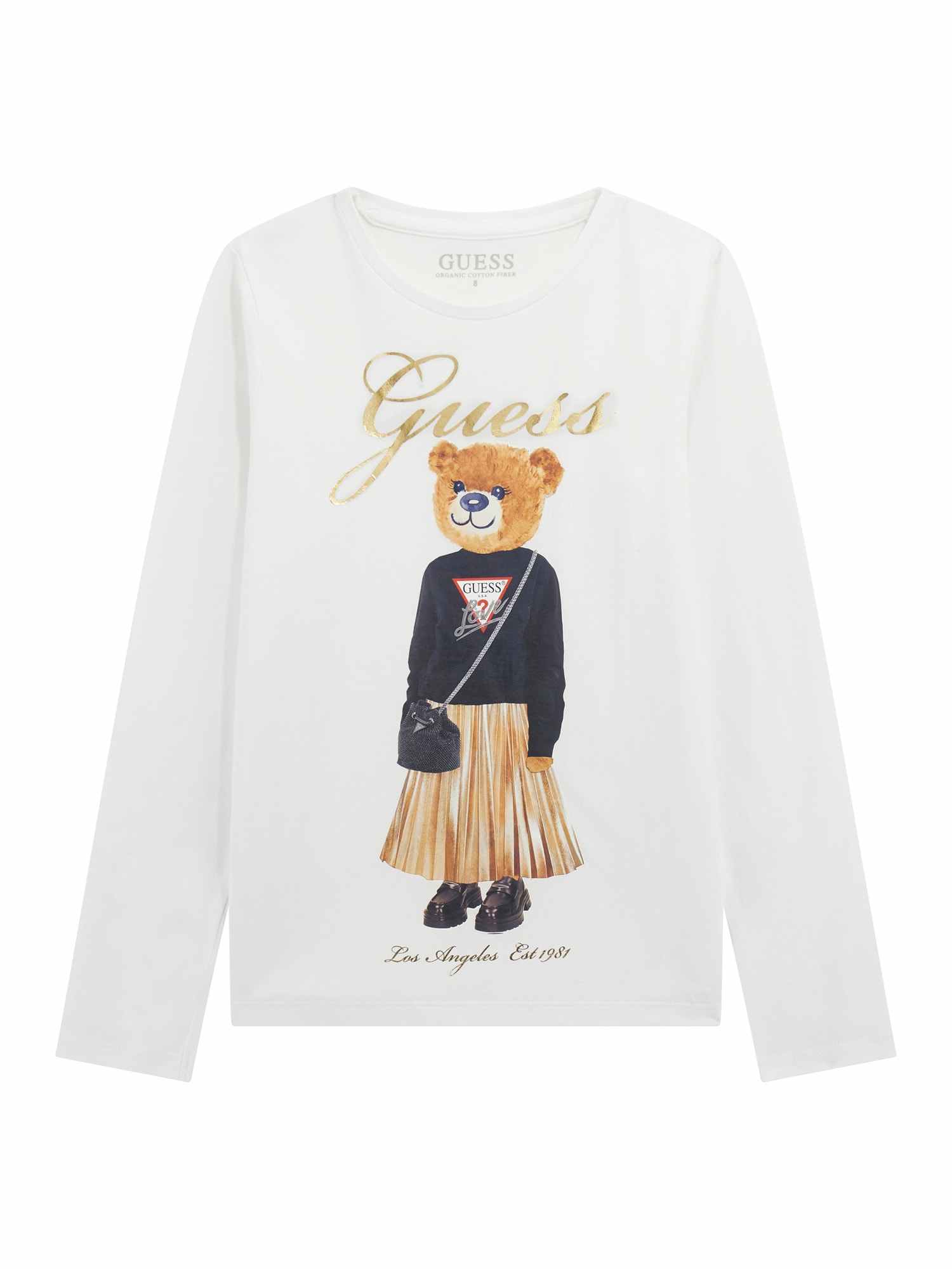 Guess Girls Pure White Printed Regular Fit T-Shirt