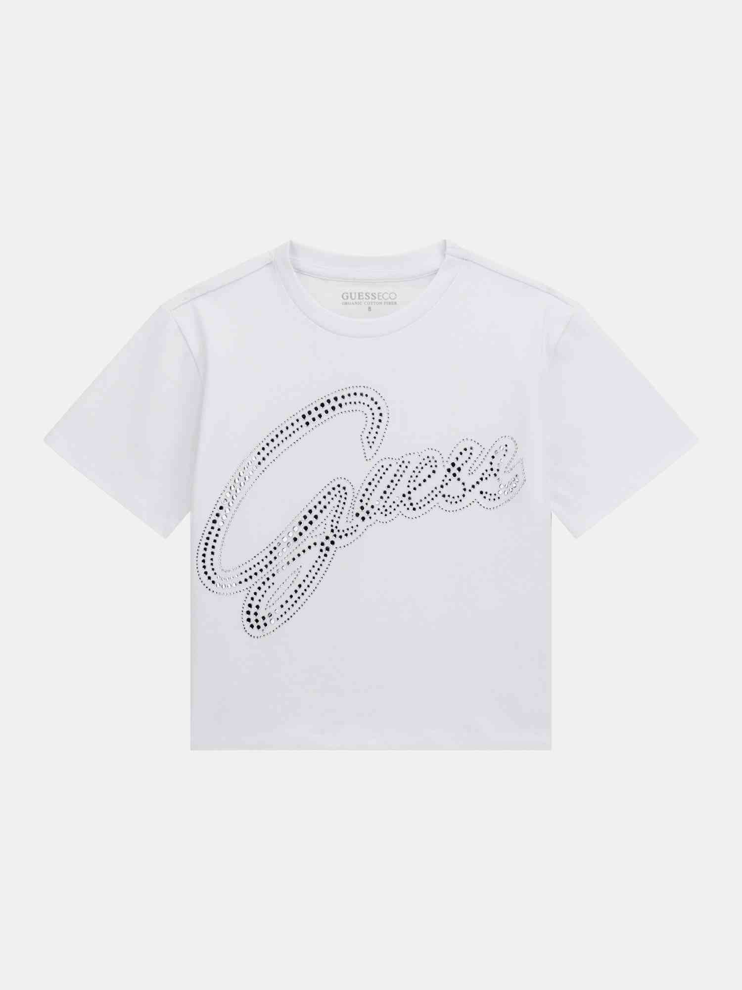 Guess Girls Pure White Embellished Regular Fit T-Shirt