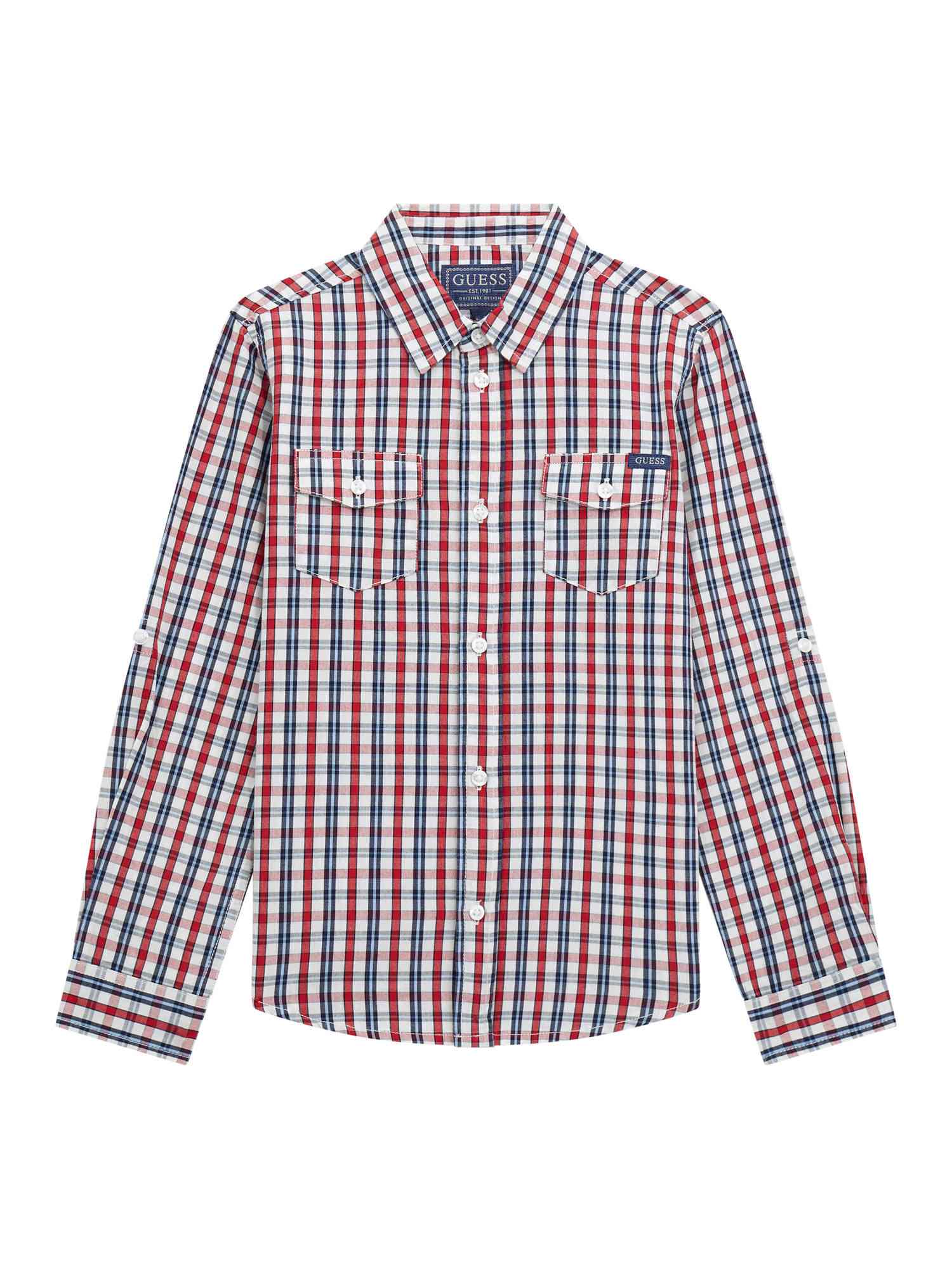 Guess Boys Red & Blue Checks Regular Fit Shirt