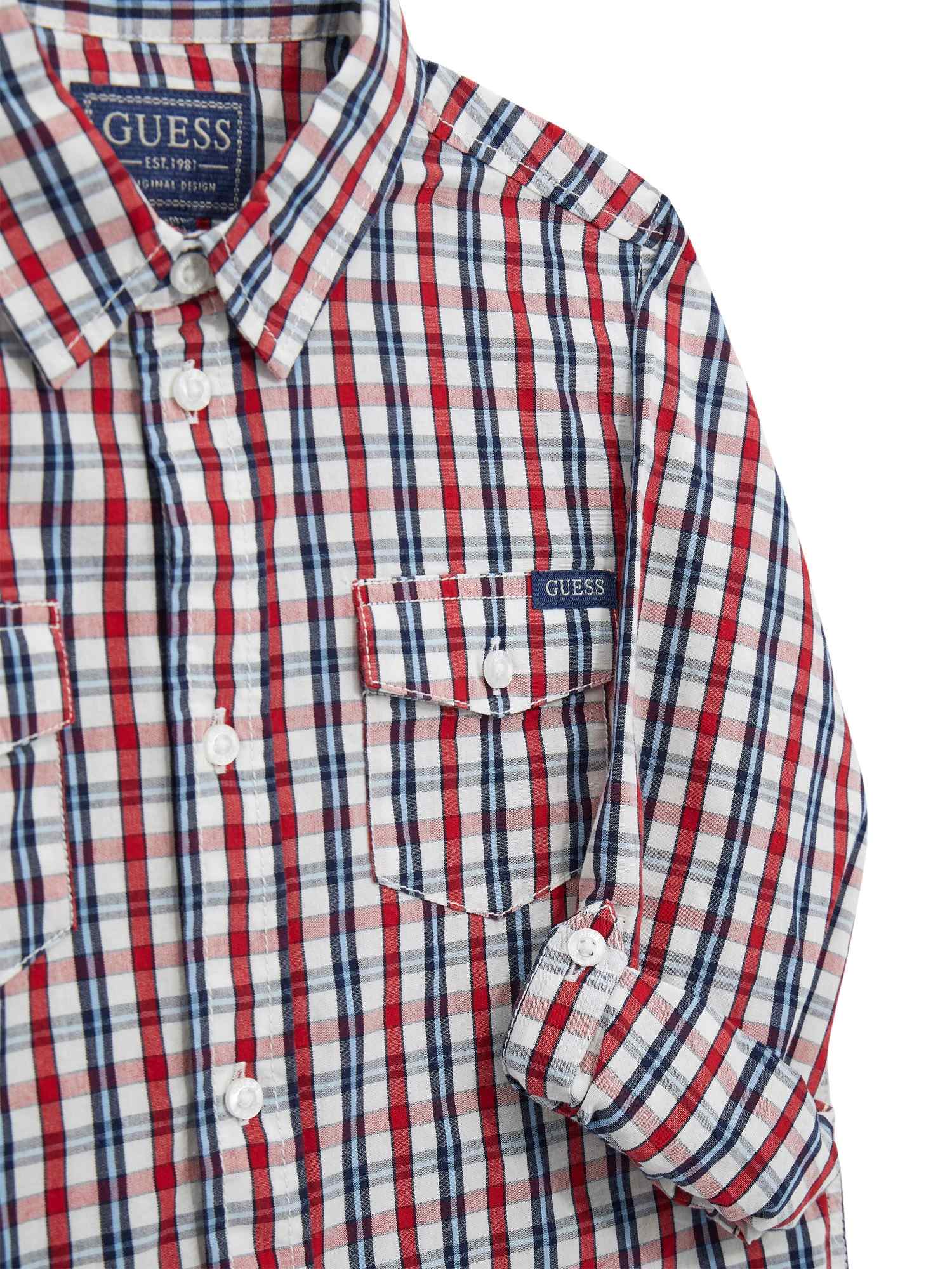 Guess Boys Red & Blue Checks Regular Fit Shirt