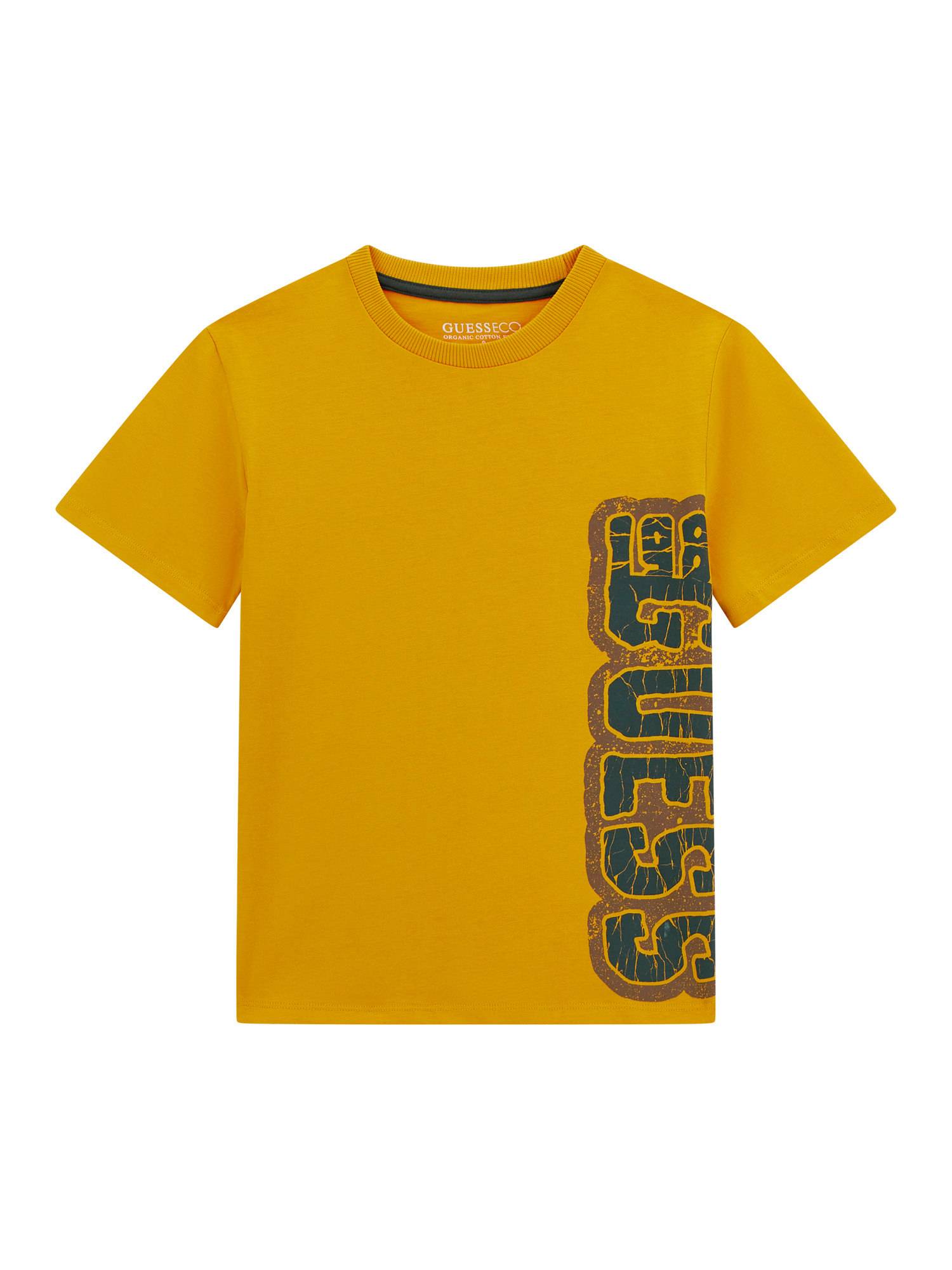 Guess Boys Mustard Yellow Logo Regular Fit T-Shirt