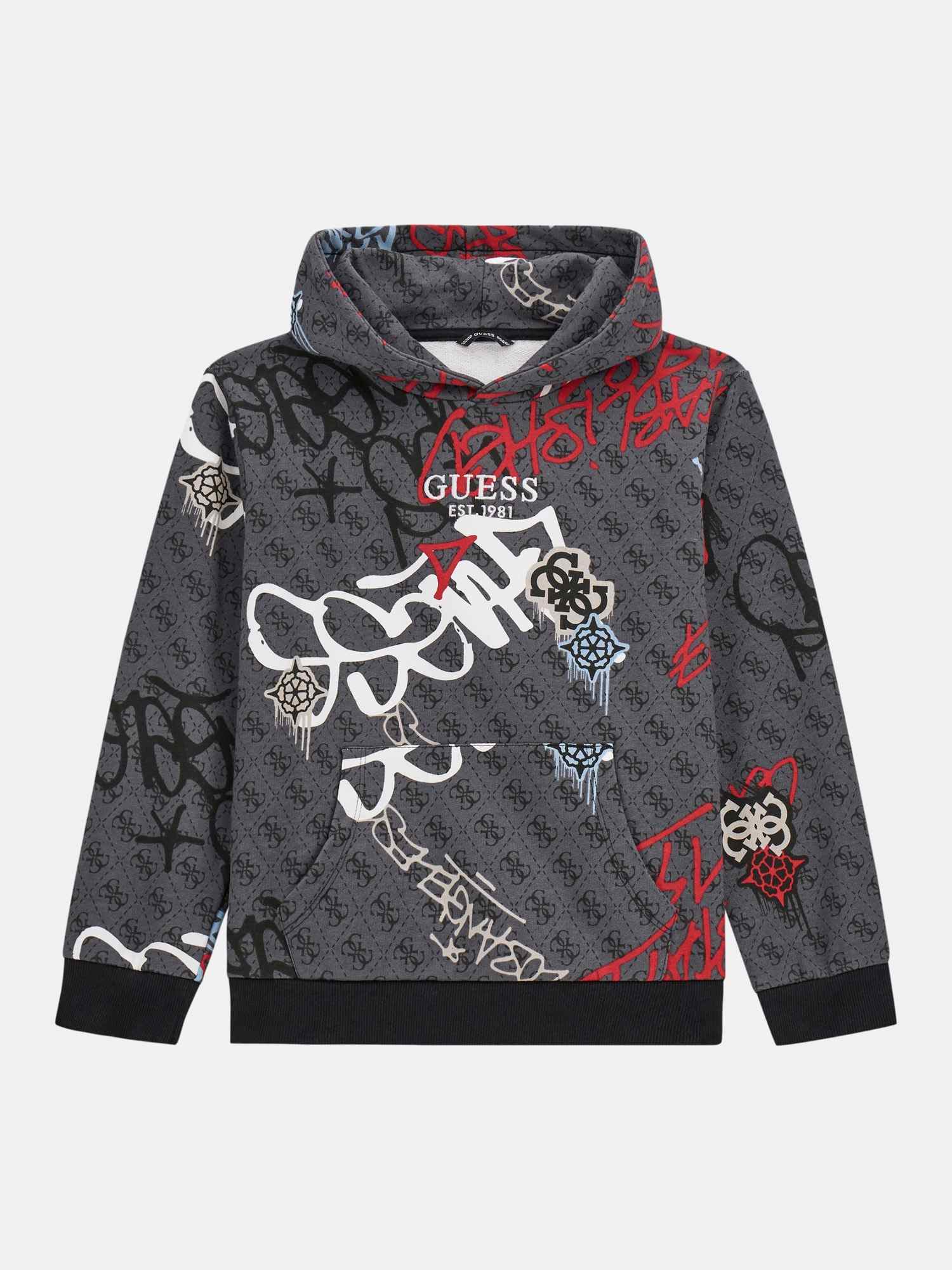 Guess Boys Grey Printed Regular Fit Hoodie