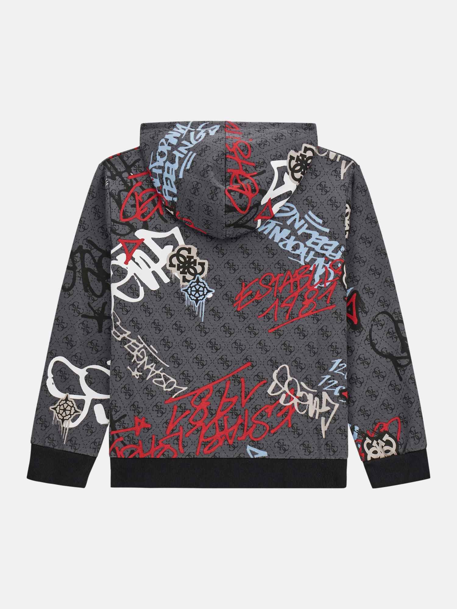 Guess Boys Grey Printed Regular Fit Hoodie