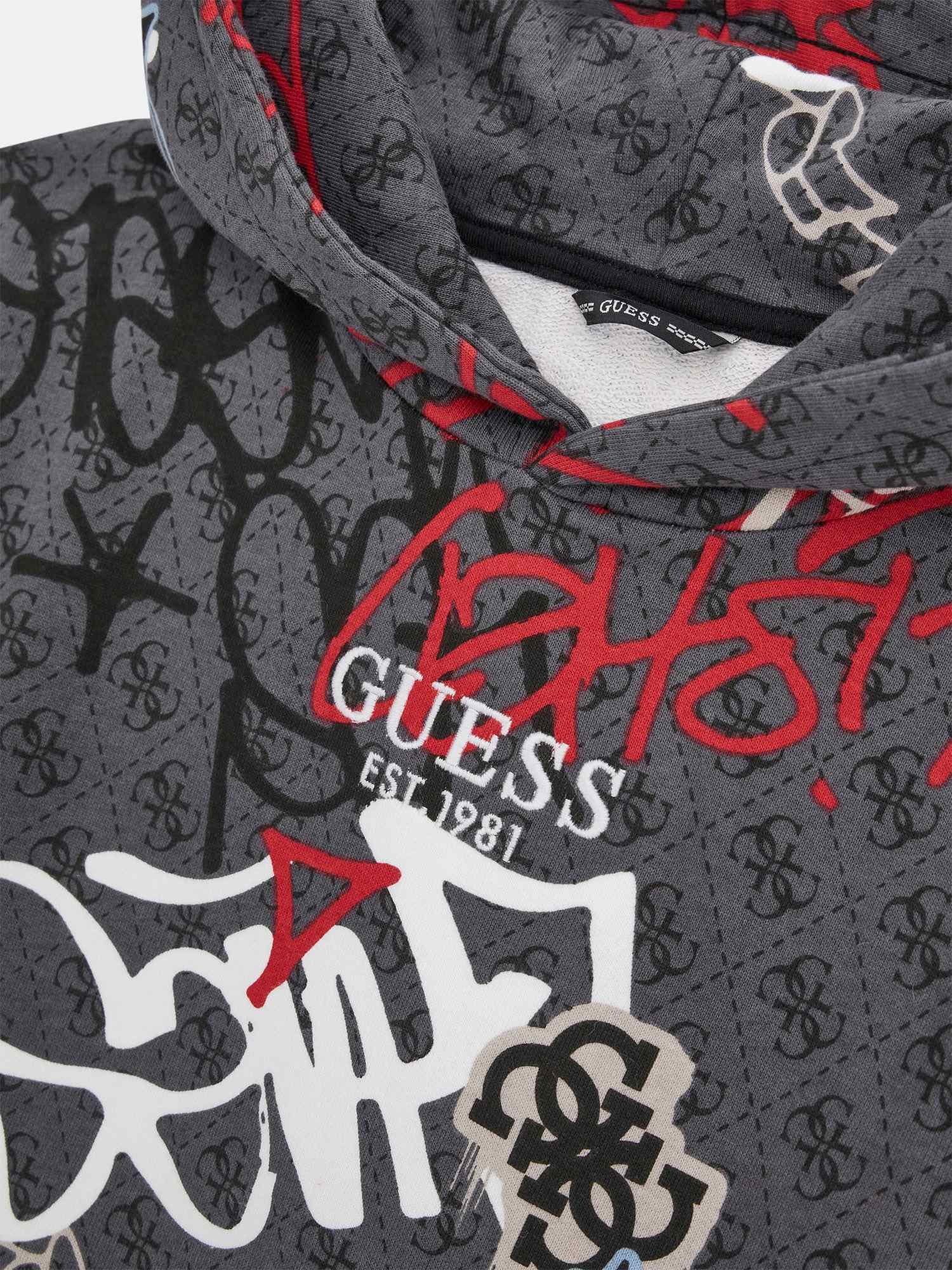 Guess Boys Grey Printed Regular Fit Hoodie