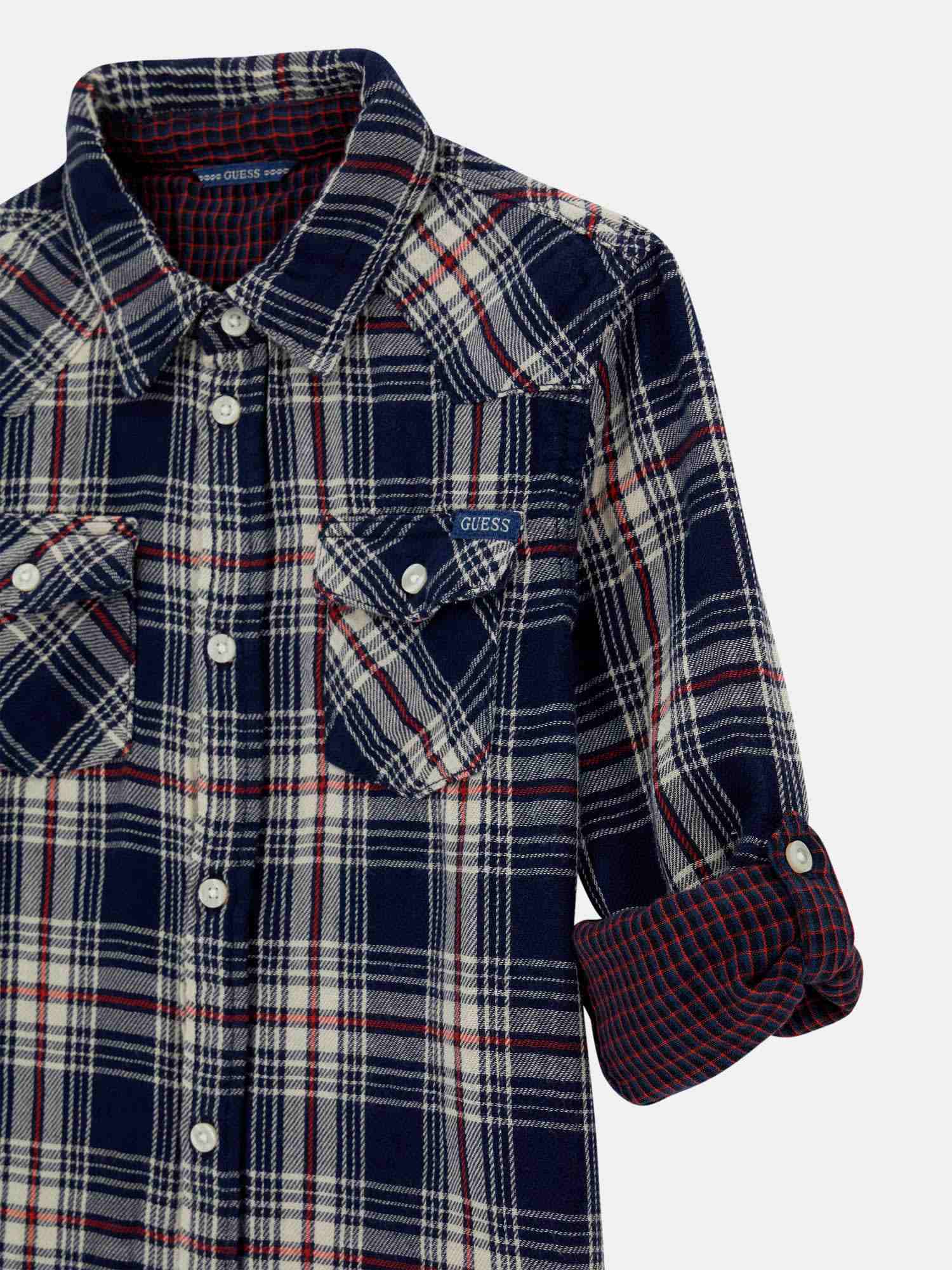 Guess Boys Blue Double Check Checks Regular Fit Shirt