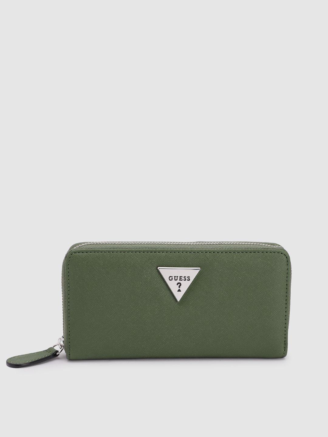 Guess Women Solid Green Lathan Zip Around Wallet