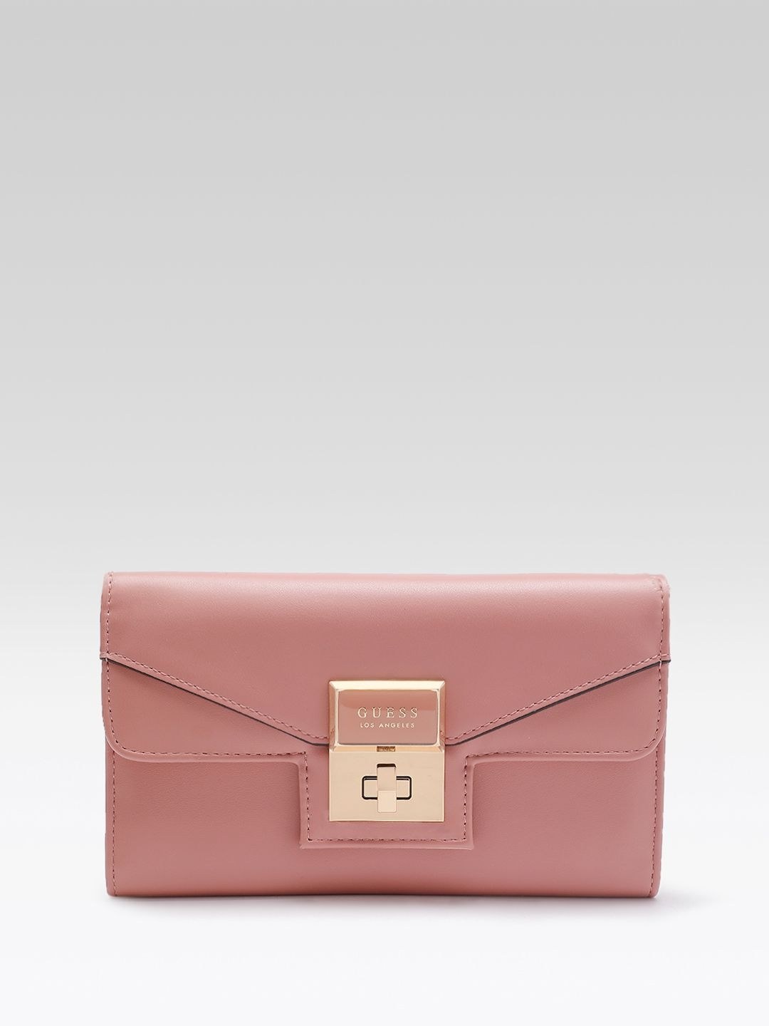 Guess Women Solid Powder Pink Moonstone Flap Clutch