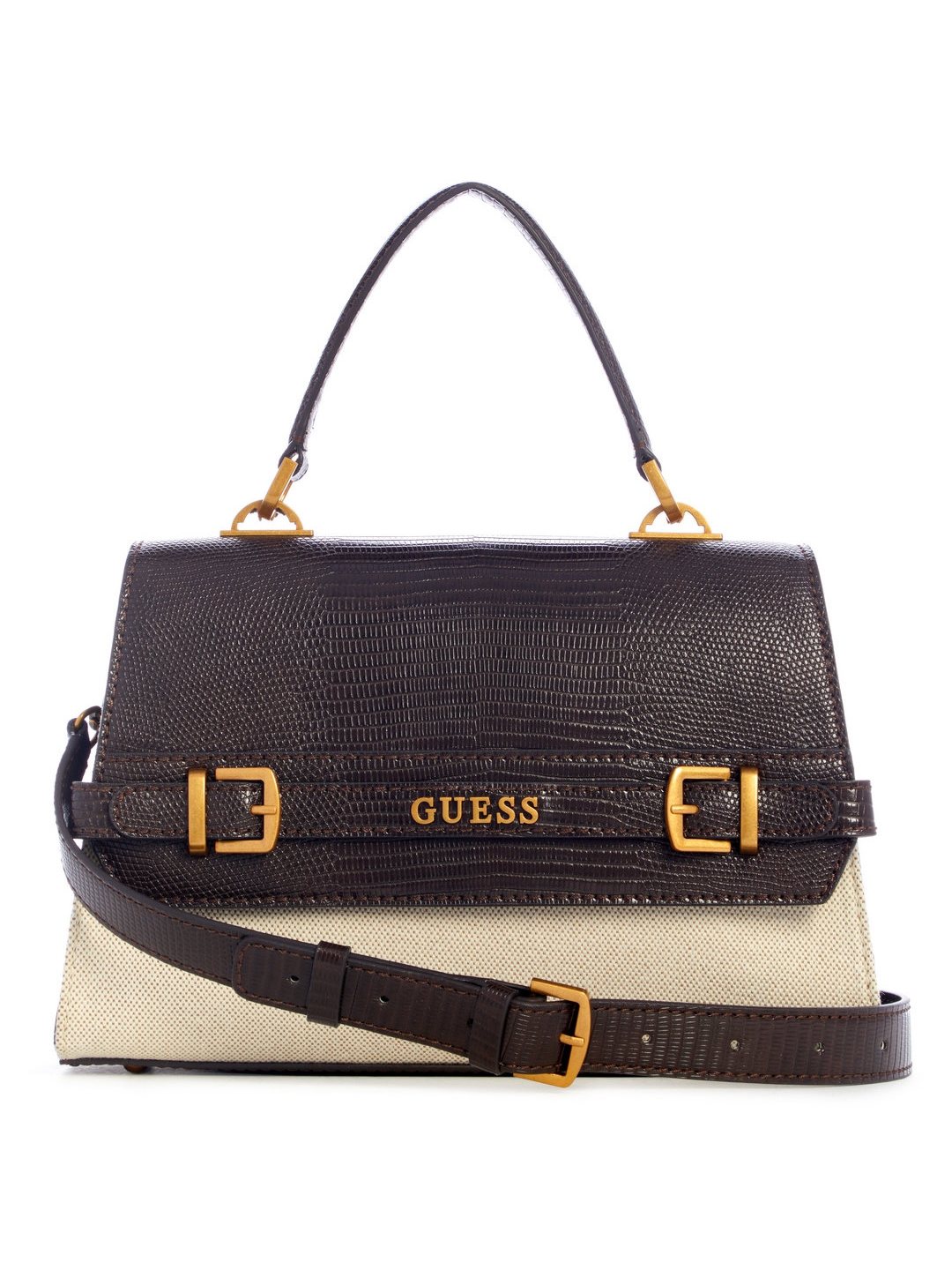 Natural Espresso Textured Sestri Top Handle Flap Satchel Bag