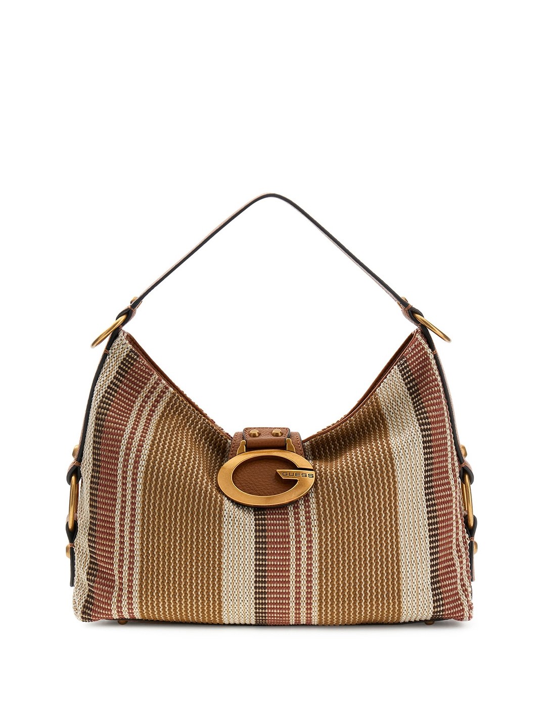 Women's Cognac Multi Striped Polyester Camden Shoulder Bag
