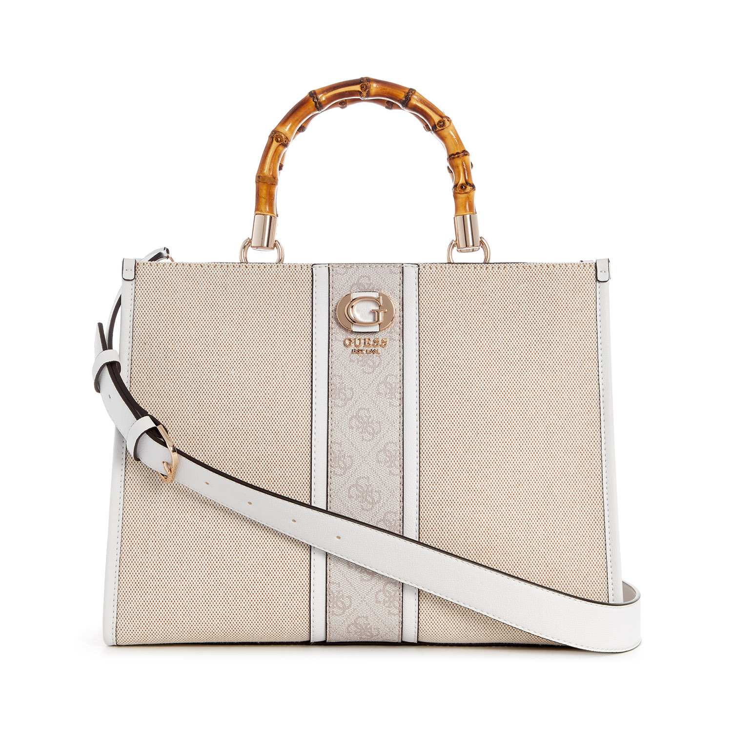 Guess Women's Beige Cotton Polyester Blend Solid Handbag