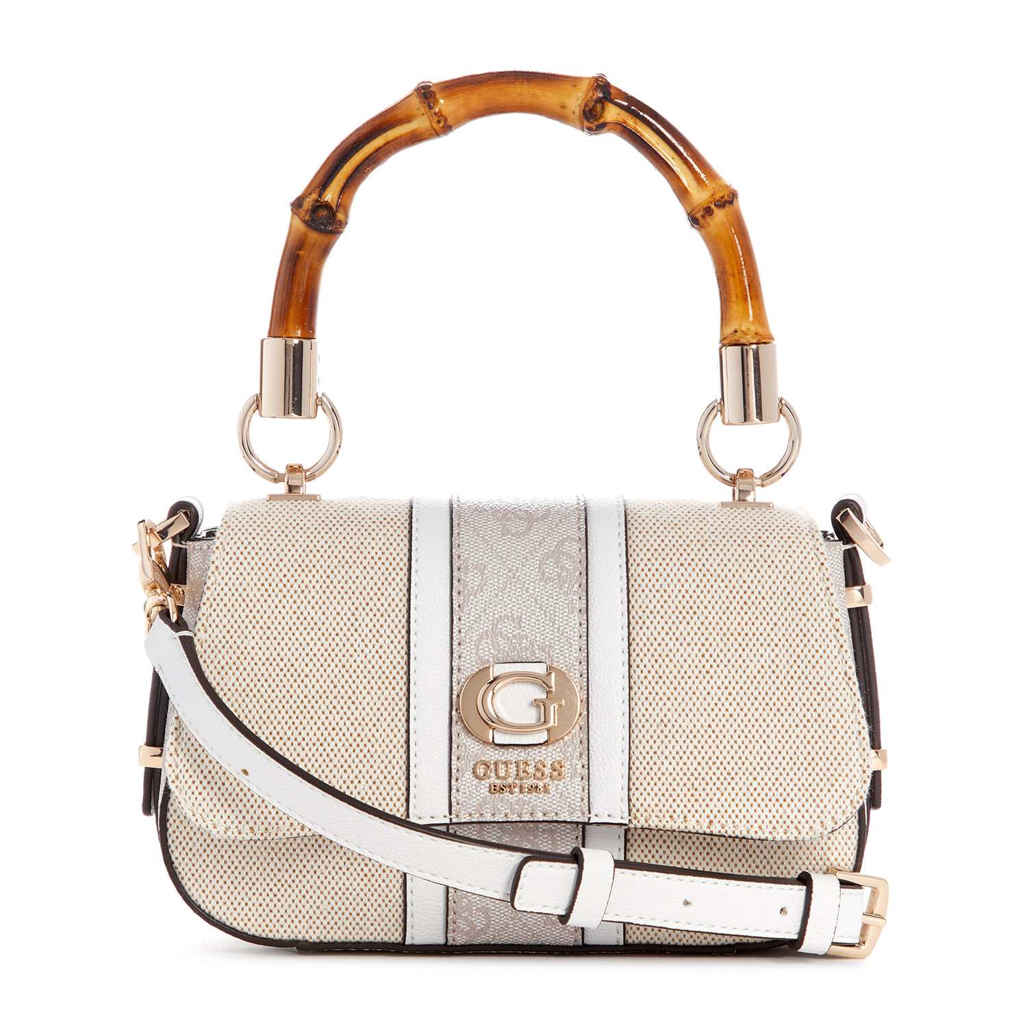 Guess Women's Beige Cotton Polyester Blend Textured Shoulder Bag
