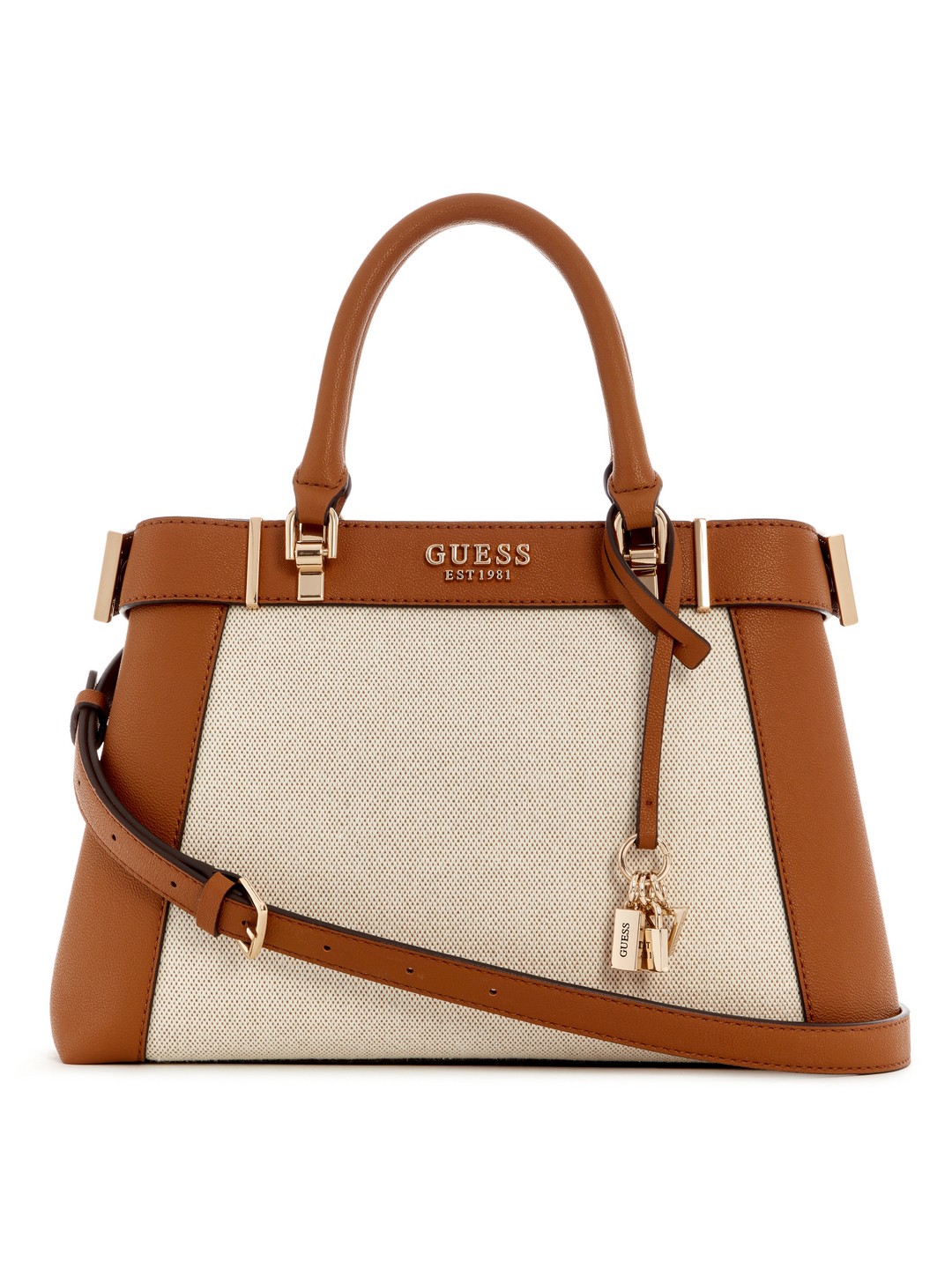 Guess Cognac Solid Anadela 3 Comp Satchel Bag