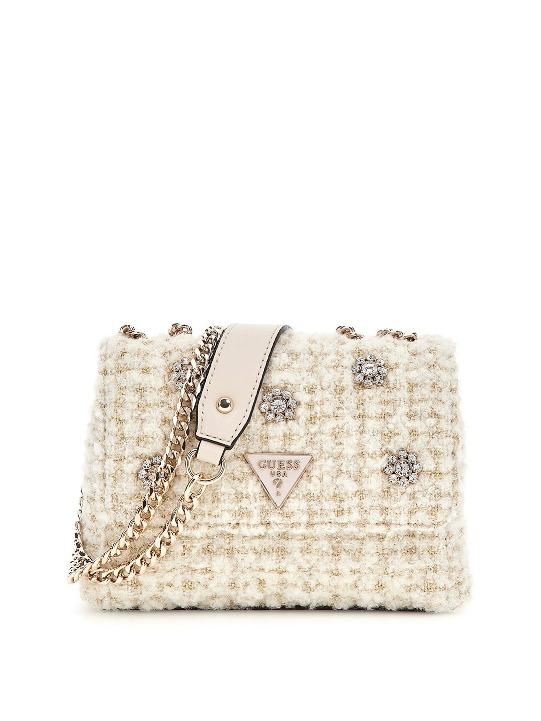 Guess Ivory Textured Everlee Mini Convertible Flap Crossbody Bag