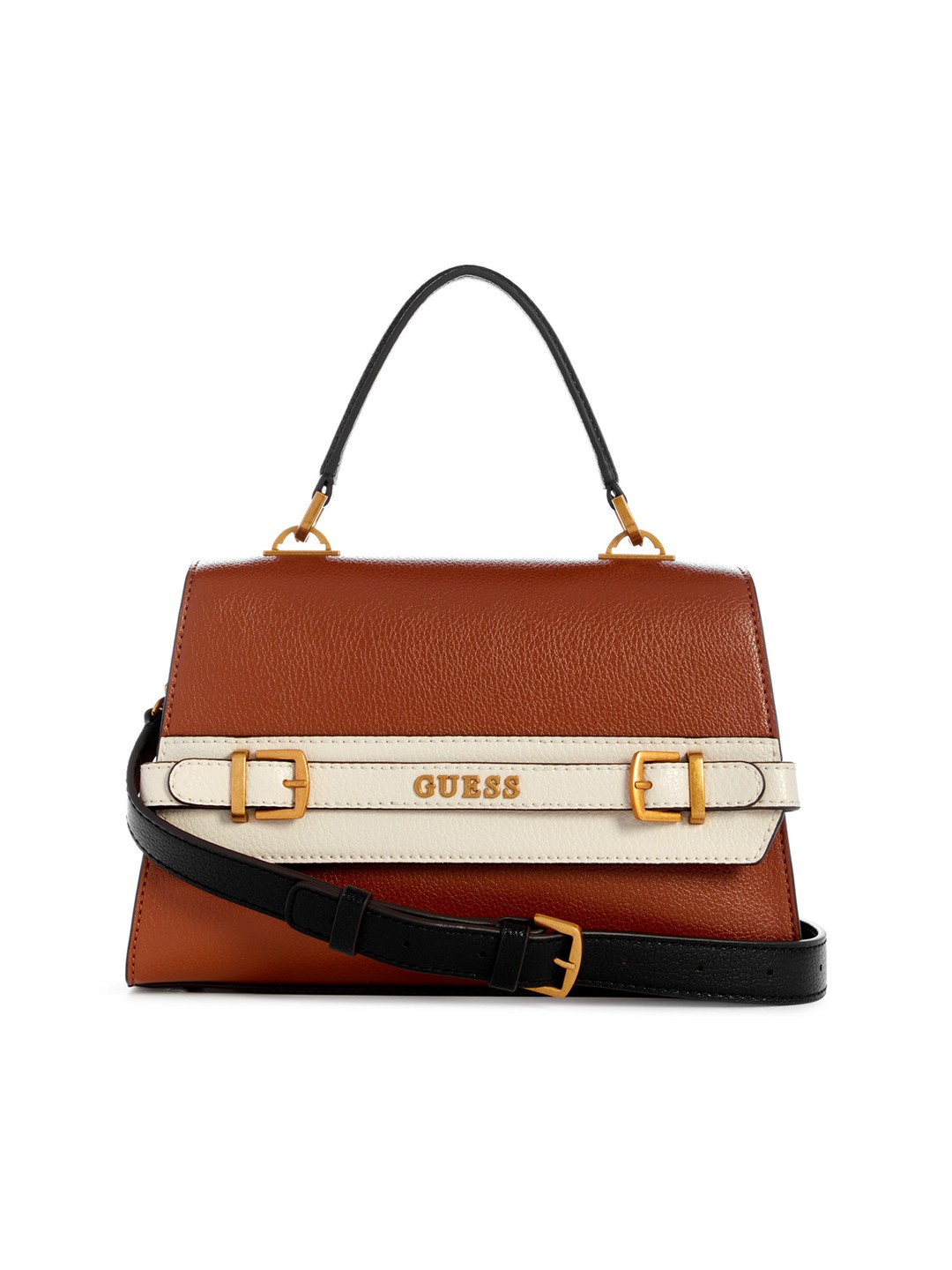 Guess Women Solid Brown Sestri Satchel
