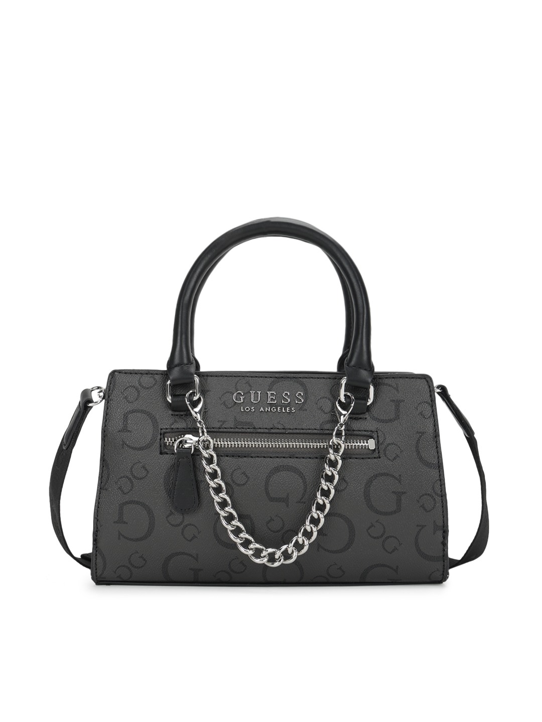 Guess Charcoal Grey Printed Saffron Satchel