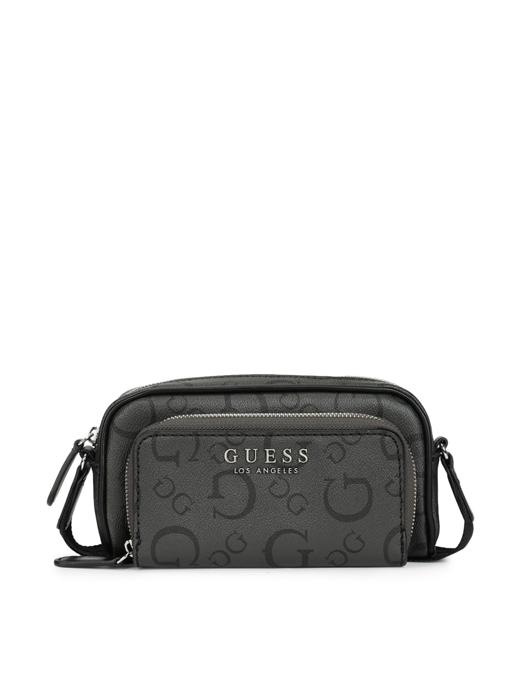 Guess Charcoal Grey Printed Saffron Mini Crossbody Bag