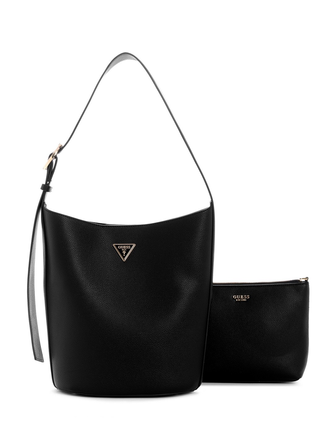 Black Solid Meridian Bucket Shoulder Bag