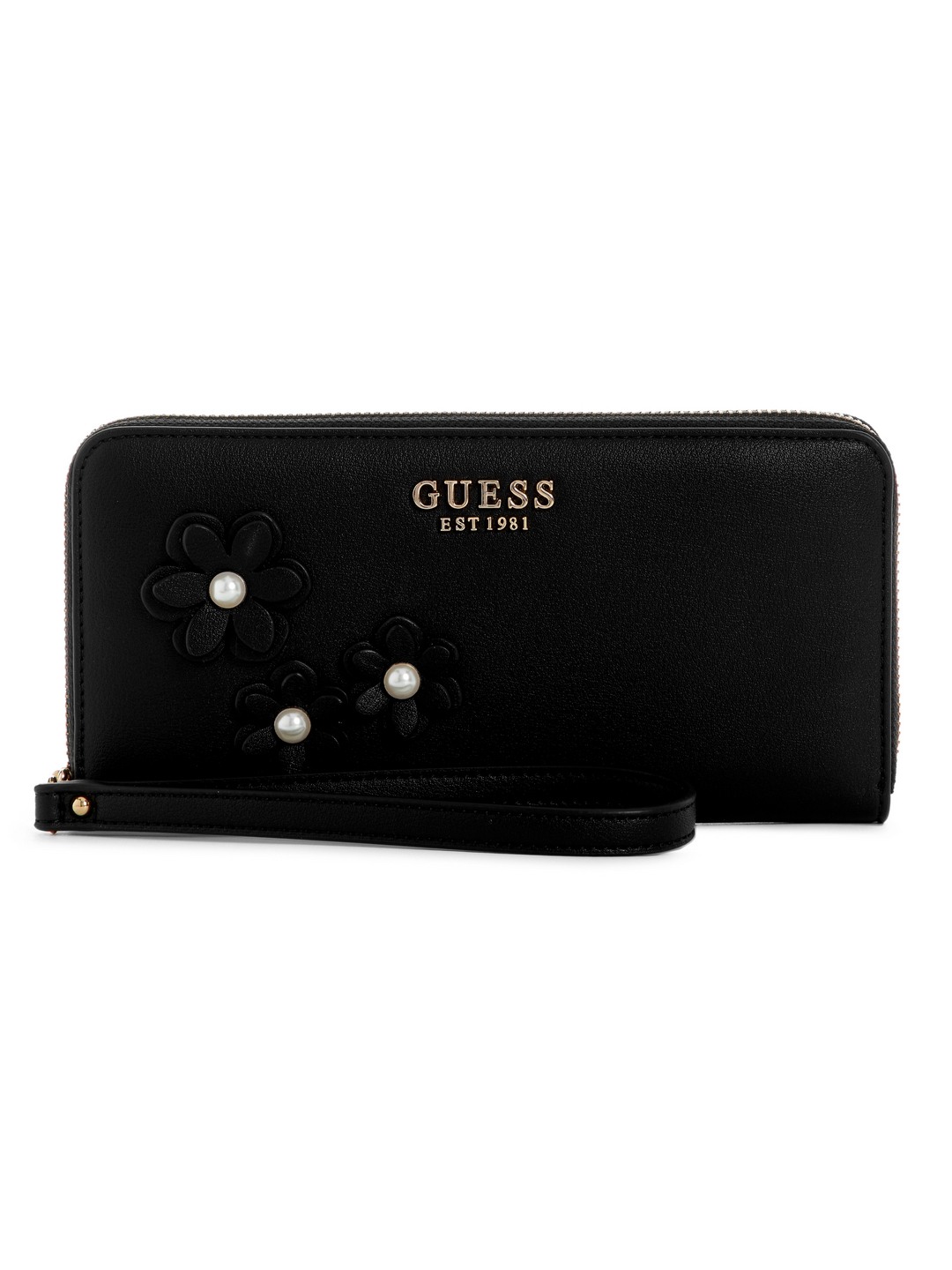 Guess Black Solid Zaria Large Zip Around Wallet