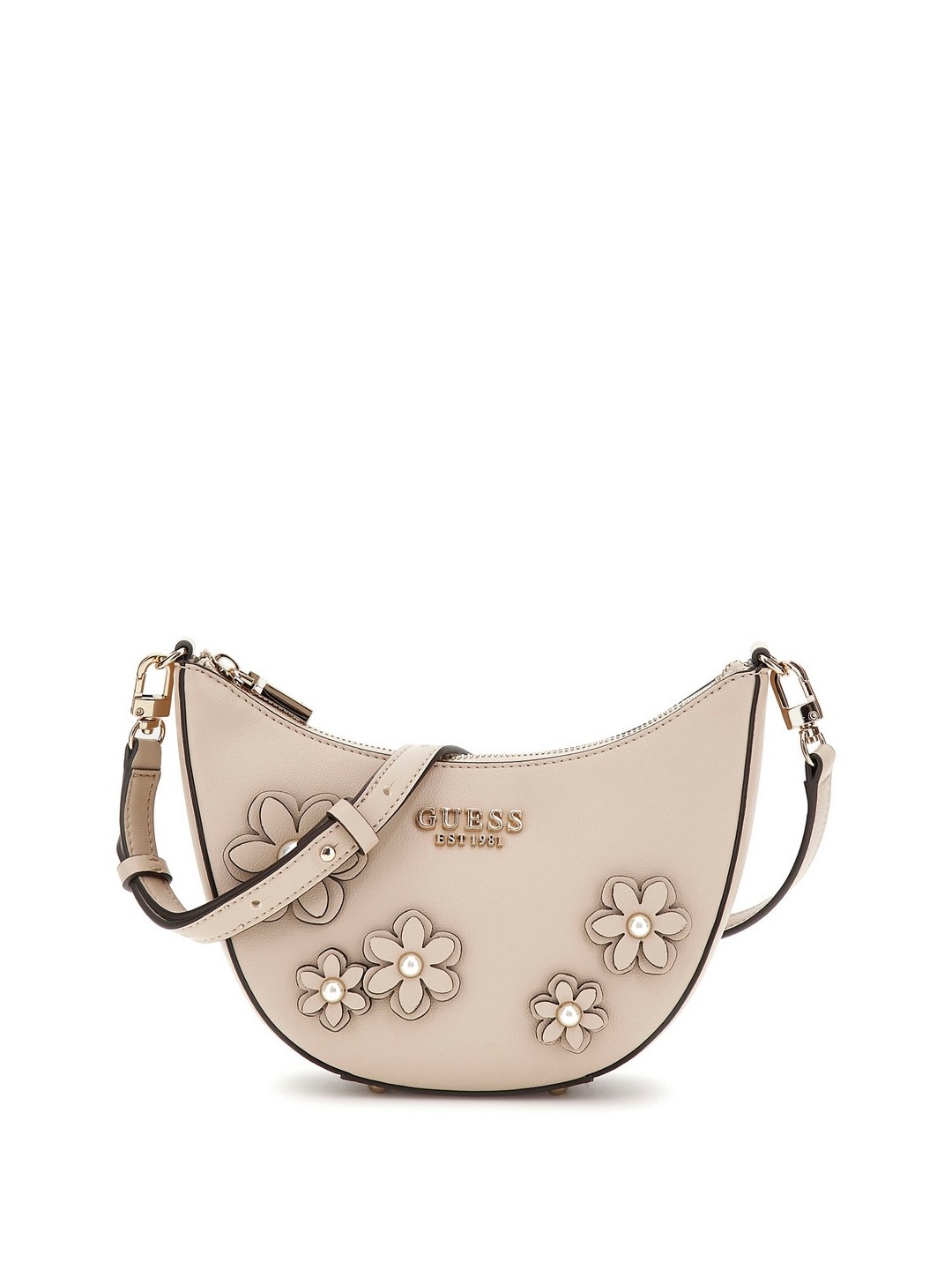 Guess Simply Taupe Applique Zaria Mini Top Zip Shoulder Bag